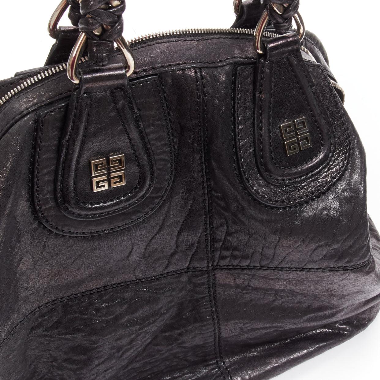 GIVENCHY Nightingale black wrinkled lambskin braided chain top handle satchel 3