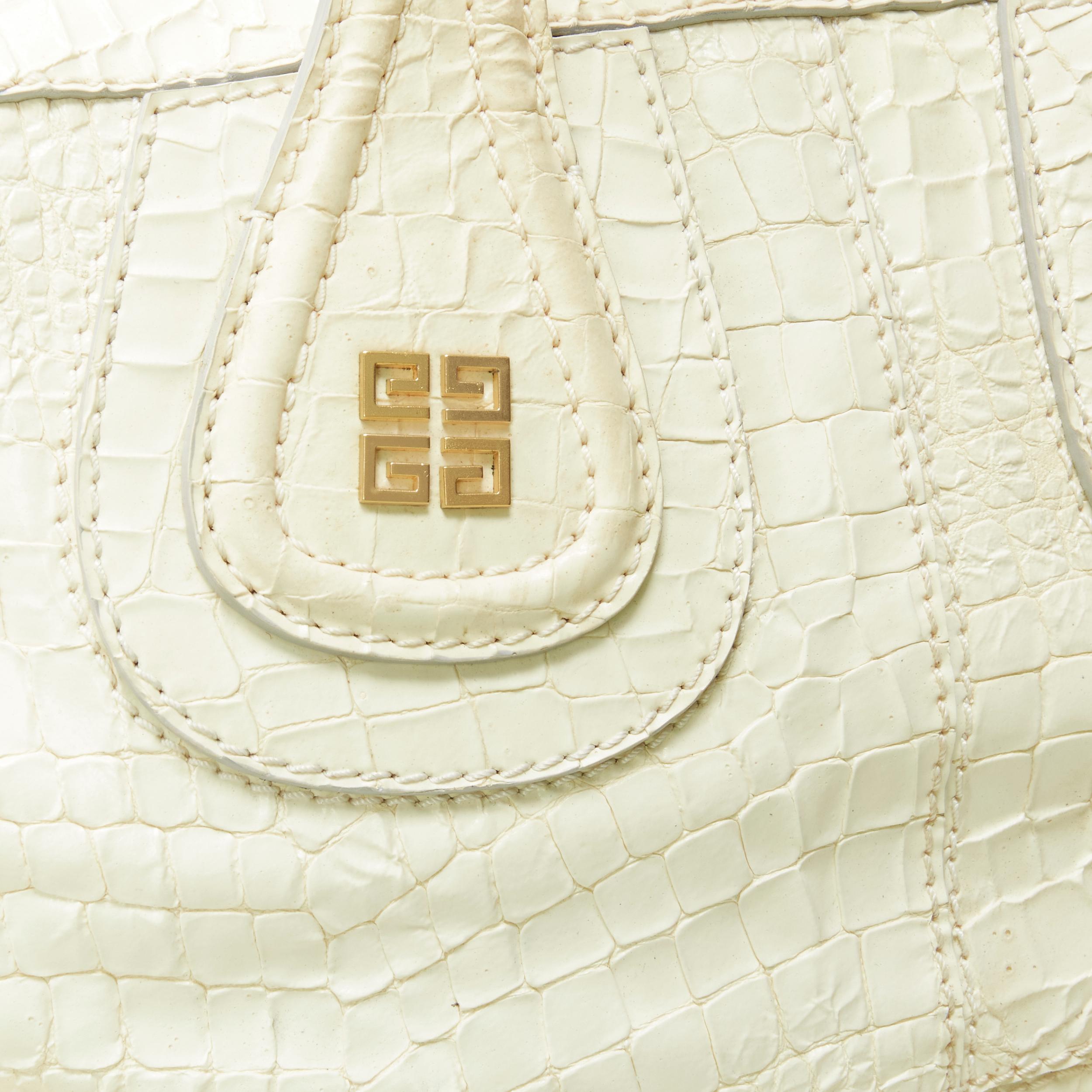Women's GIVENCHY Nightingale cream white embossed leather shoulder hobo tote bag