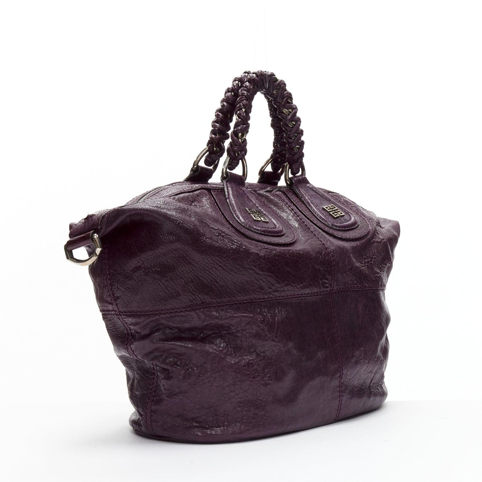 GIVENCHY Nightingale dark purple leather SHW top handle satchel bag In Good Condition In Hong Kong, NT
