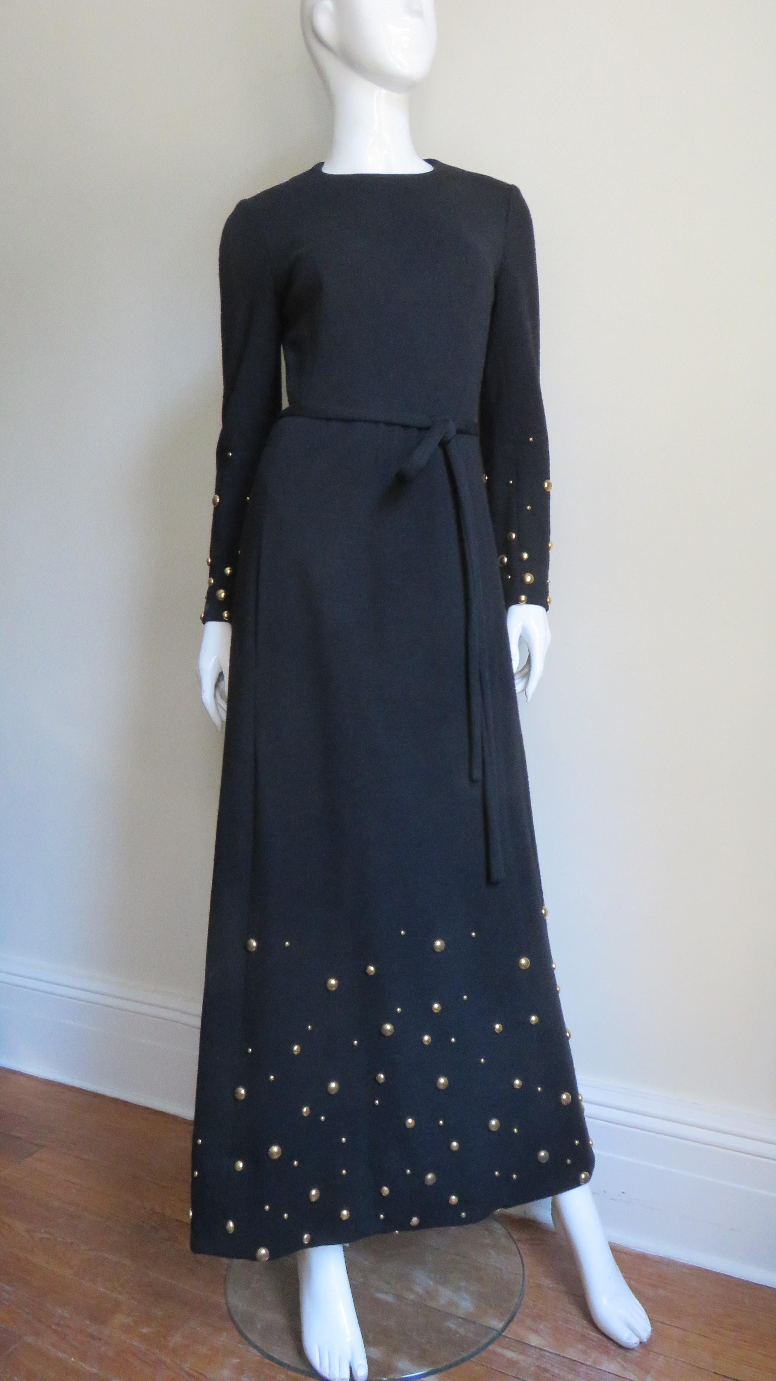 Givenchy Nouvelle Boutique 1970s Maxi Dress and Wrap with Stud Trim For Sale 3