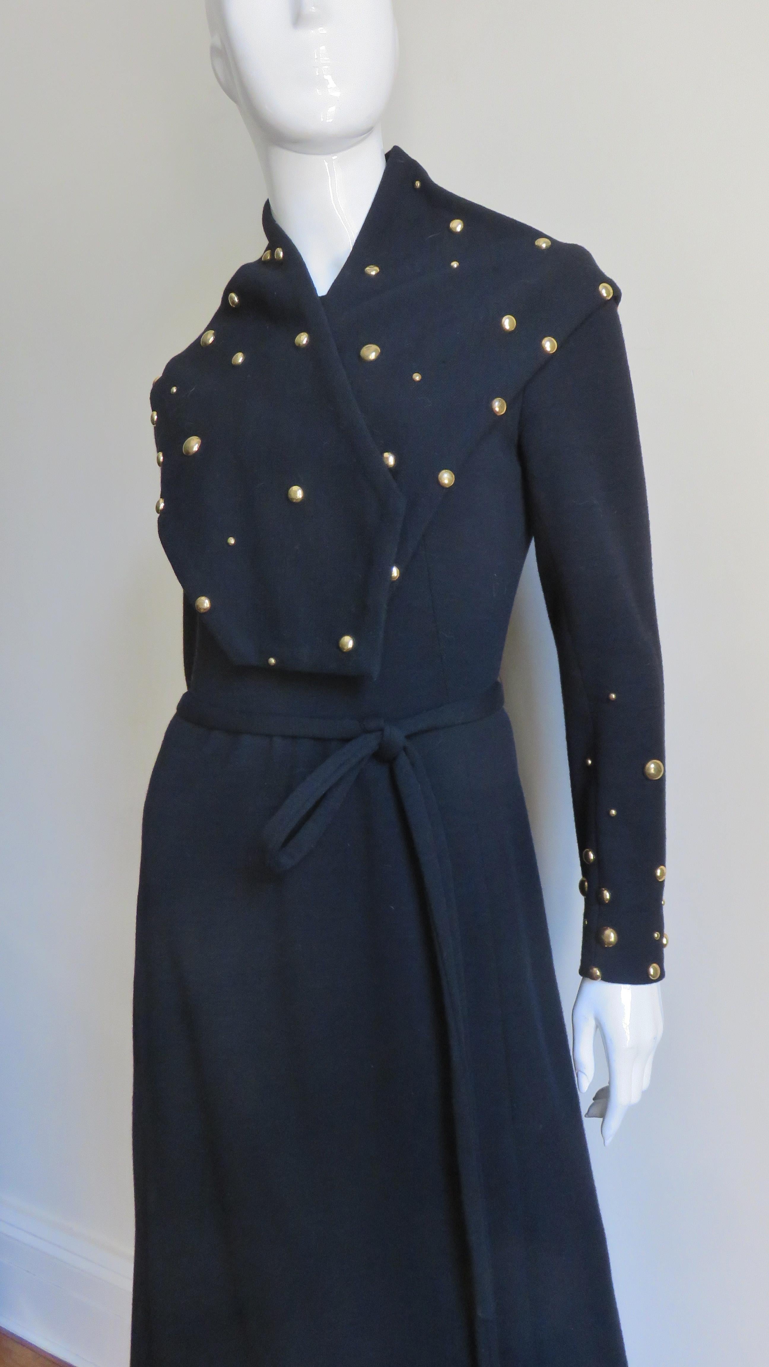 Givenchy Nouvelle Boutique 1970s Maxi Dress and Wrap with Stud Trim For Sale 4