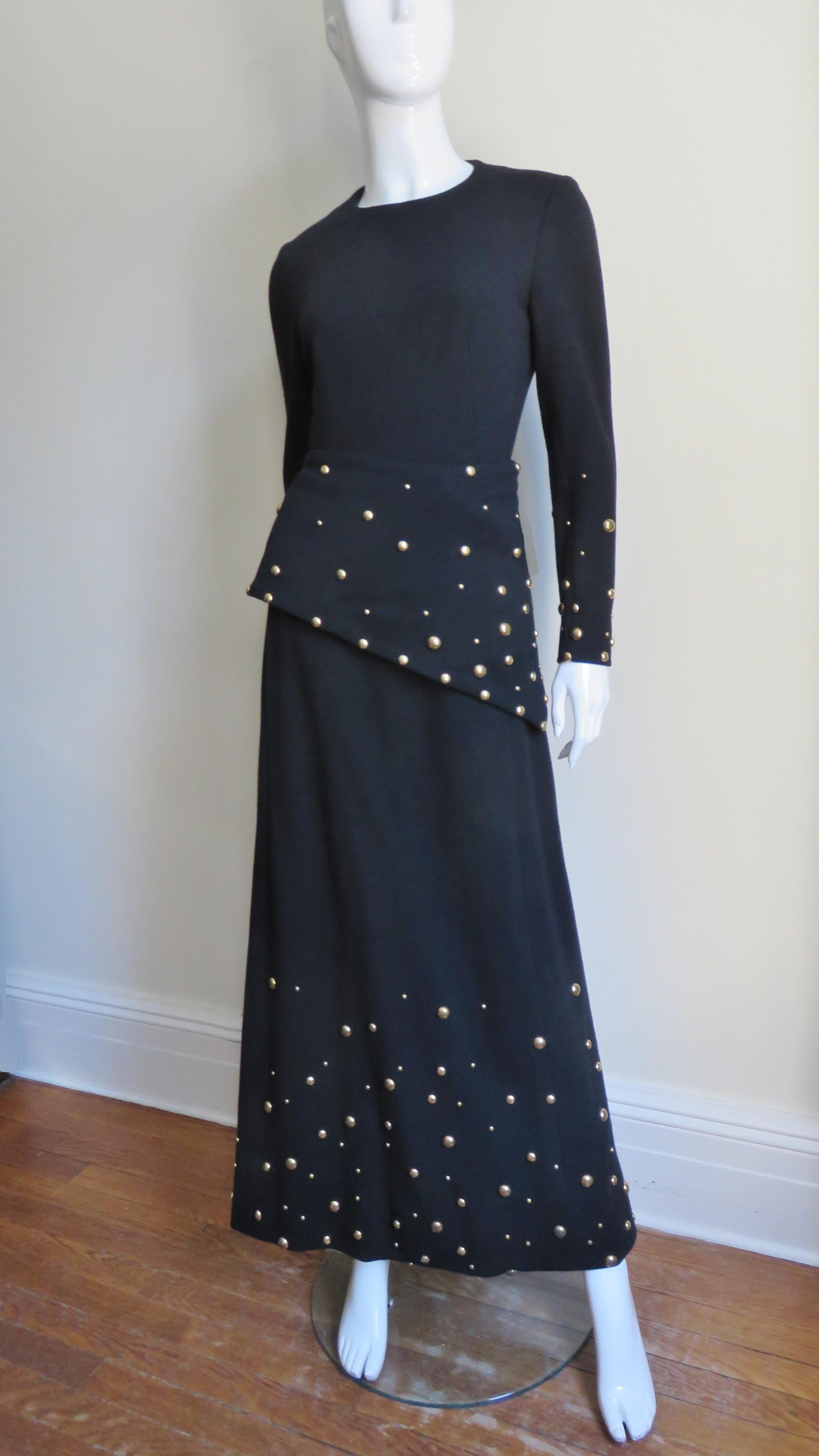Givenchy Nouvelle Boutique 1970s Maxi Dress and Wrap with Stud Trim For Sale 7