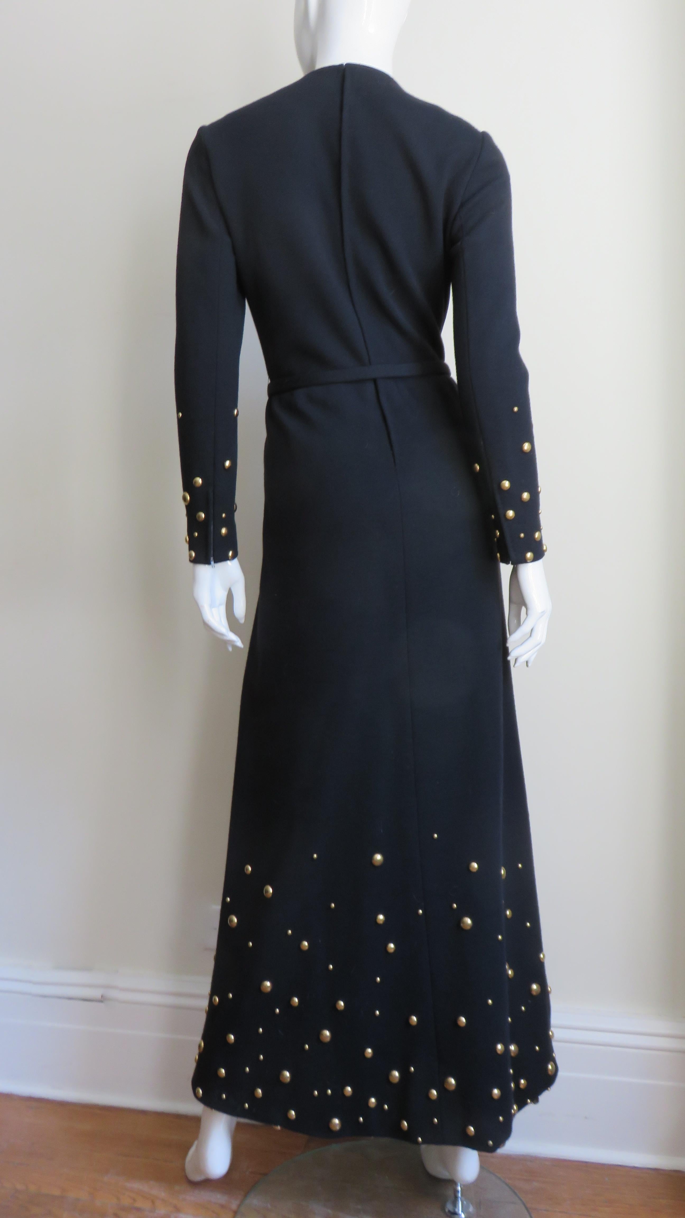 Givenchy Nouvelle Boutique 1970s Maxi Dress and Wrap with Stud Trim For Sale 8