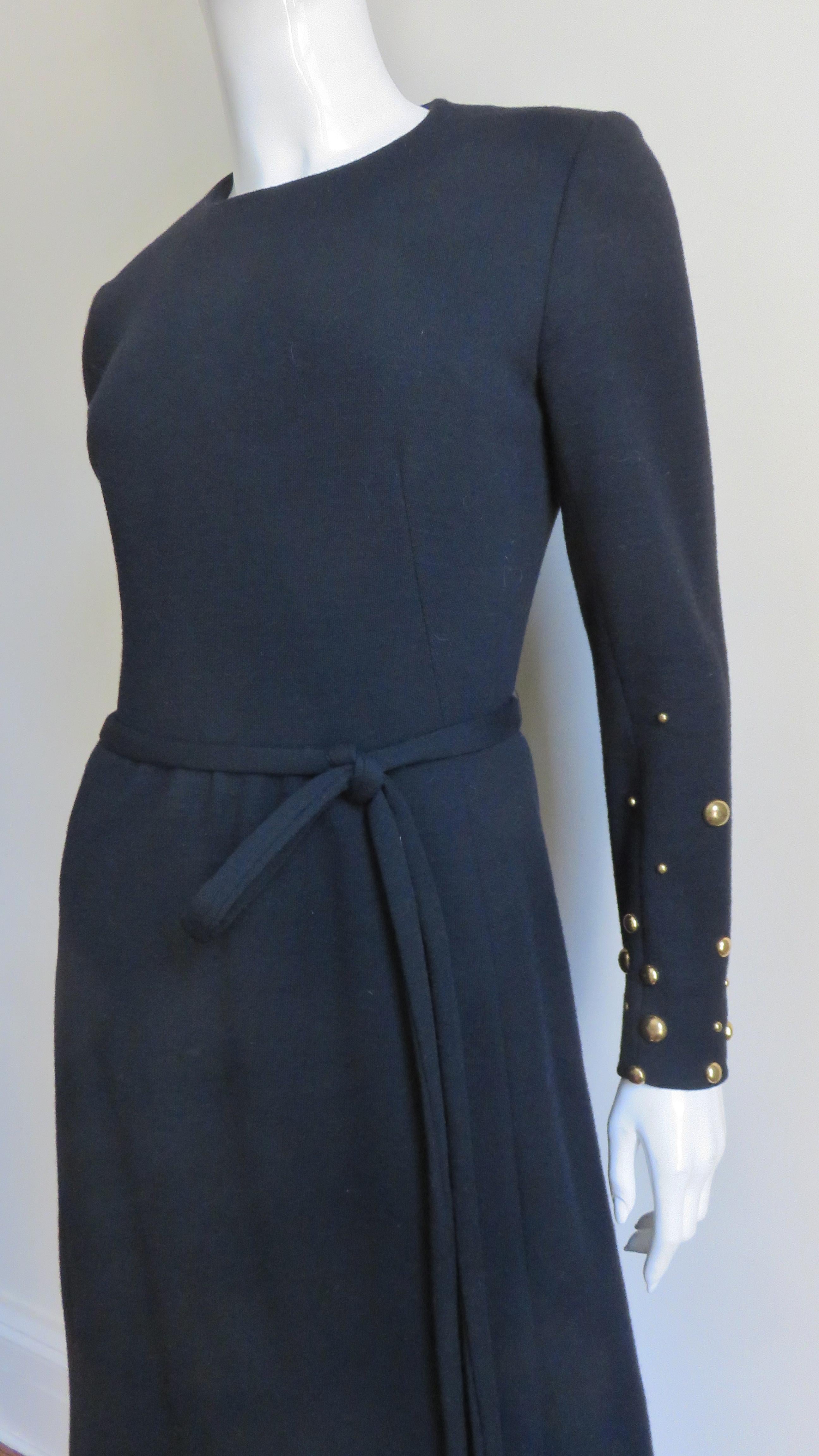 Black Givenchy Nouvelle Boutique 1970s Maxi Dress and Wrap with Stud Trim For Sale