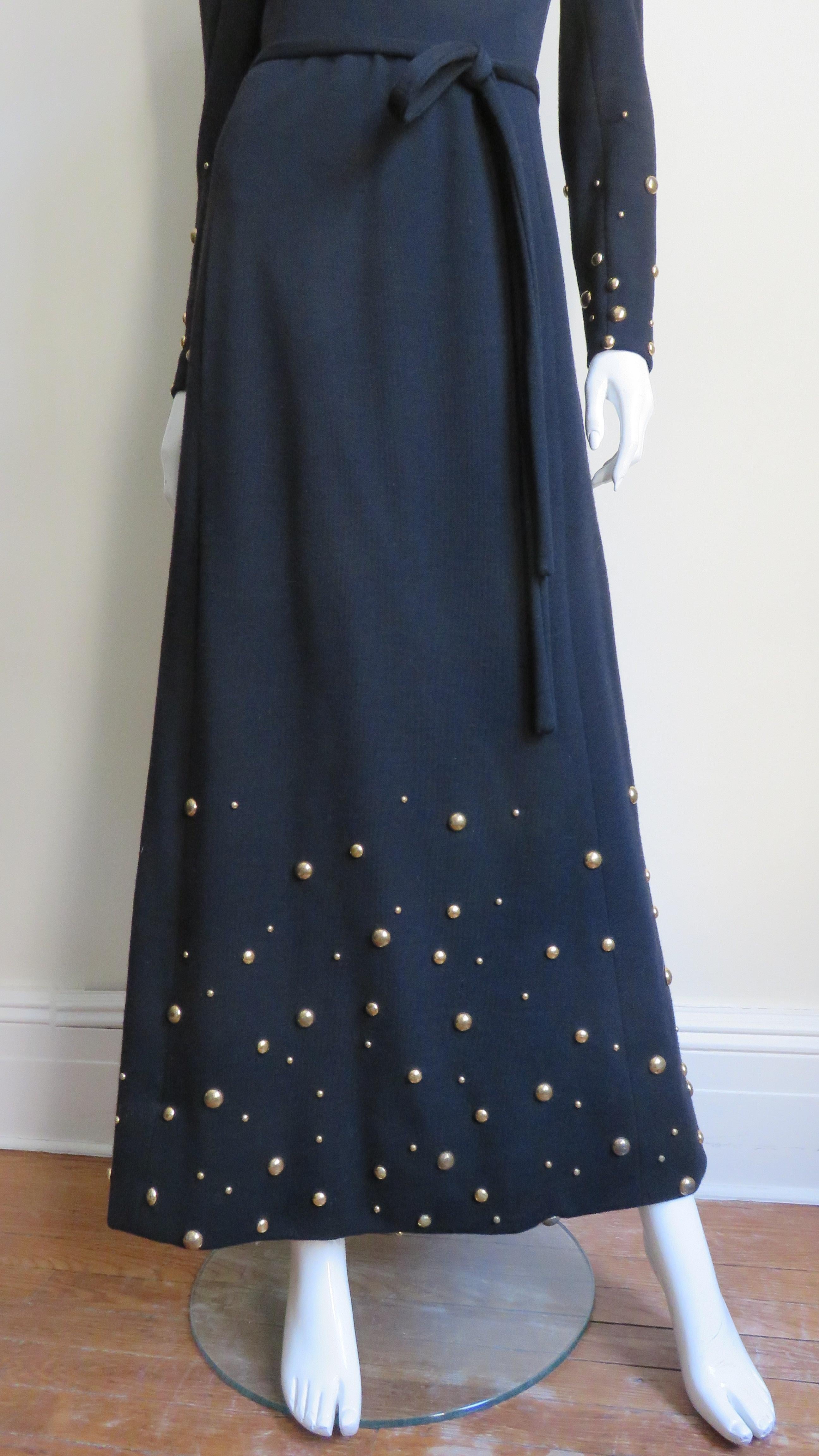 Givenchy Nouvelle Boutique 1970s Maxi Dress and Wrap with Stud Trim For Sale 1
