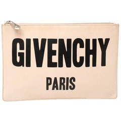 Givenchy Nude Beige Leather Logo Zip Clutch