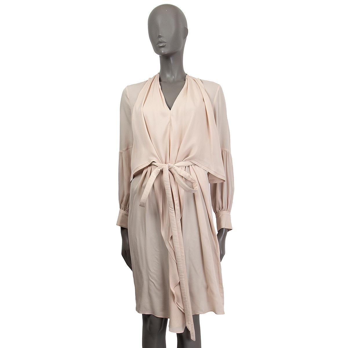 Beige GIVENCHY nude silk DRAPED TIE WAIST LONG SLEEVE Dress 40 M For Sale