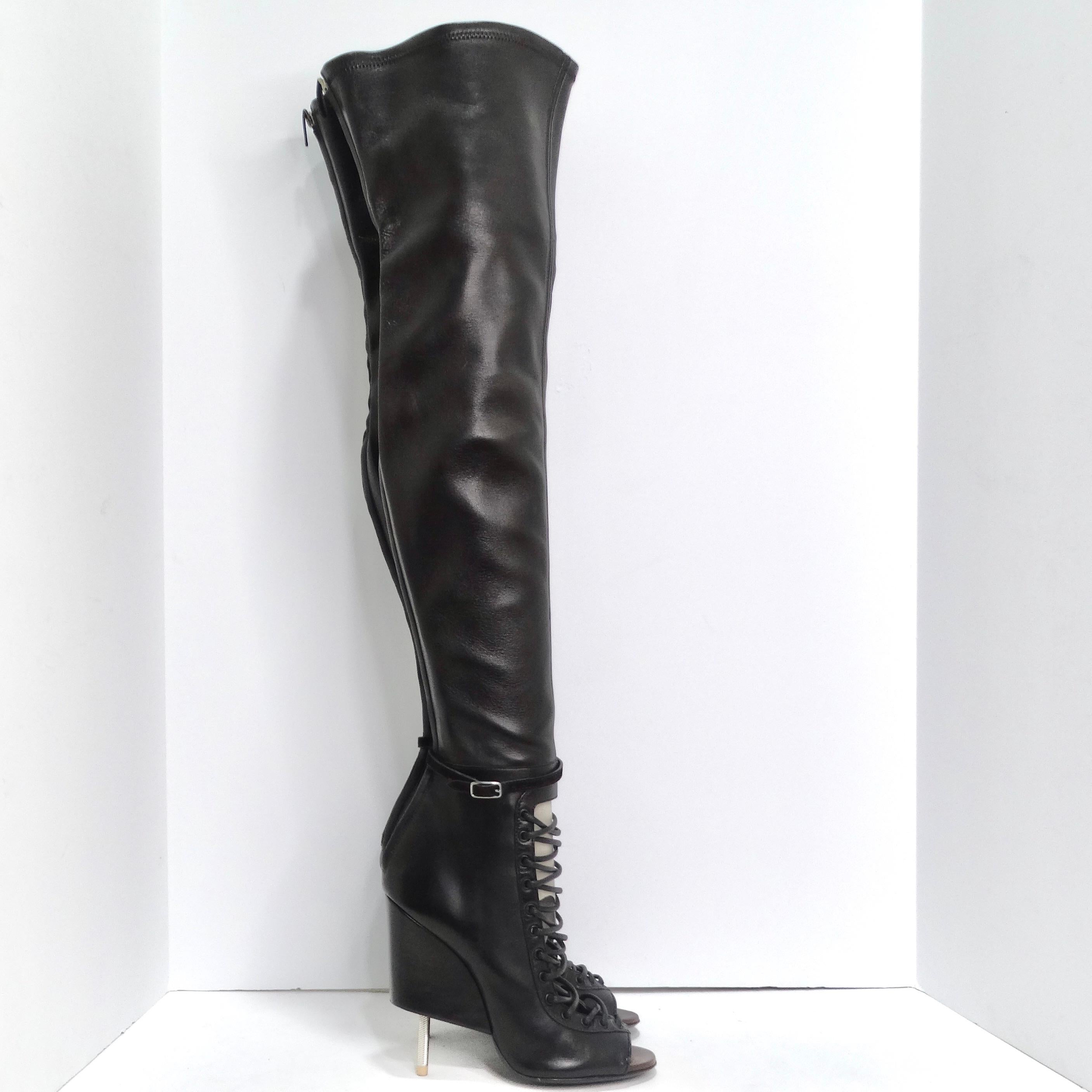 Women's or Men's Givenchy Nunka Leather Thigh High Boots Black For Sale