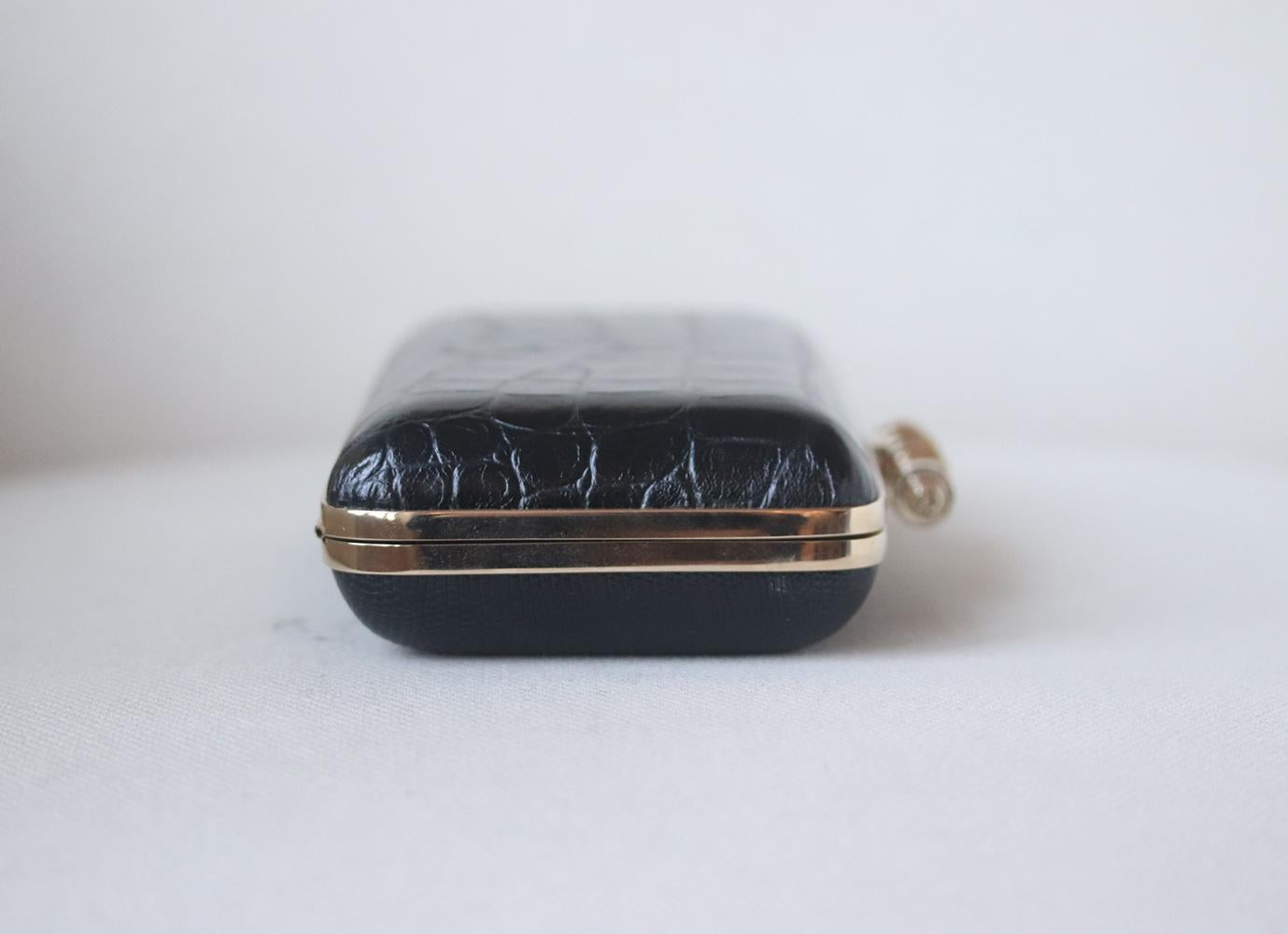 Black Givenchy Obsedia Croc Effect Leather Box Clutch