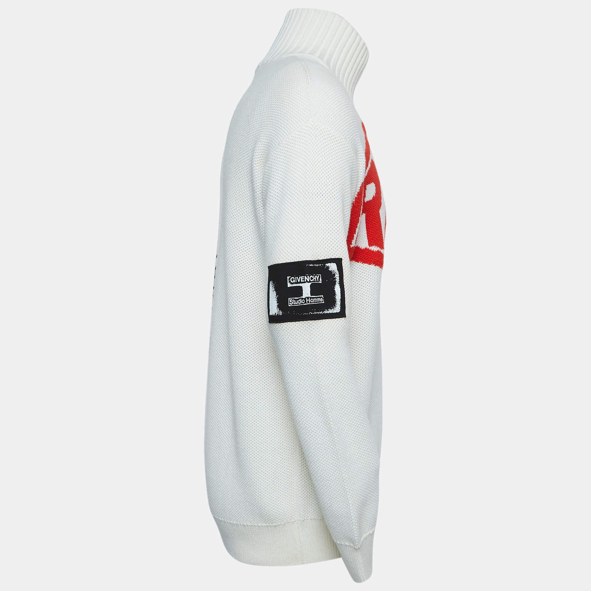 Givenchy Off-White Rare Jacquard Wool Blend Roll Neck Jumper M In Good Condition For Sale In Dubai, Al Qouz 2