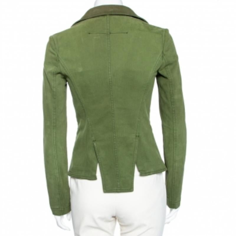 Givenchy Verde Oliva Chaqueta de un solo pecho de algodón con cuello desmontable M Gris en venta