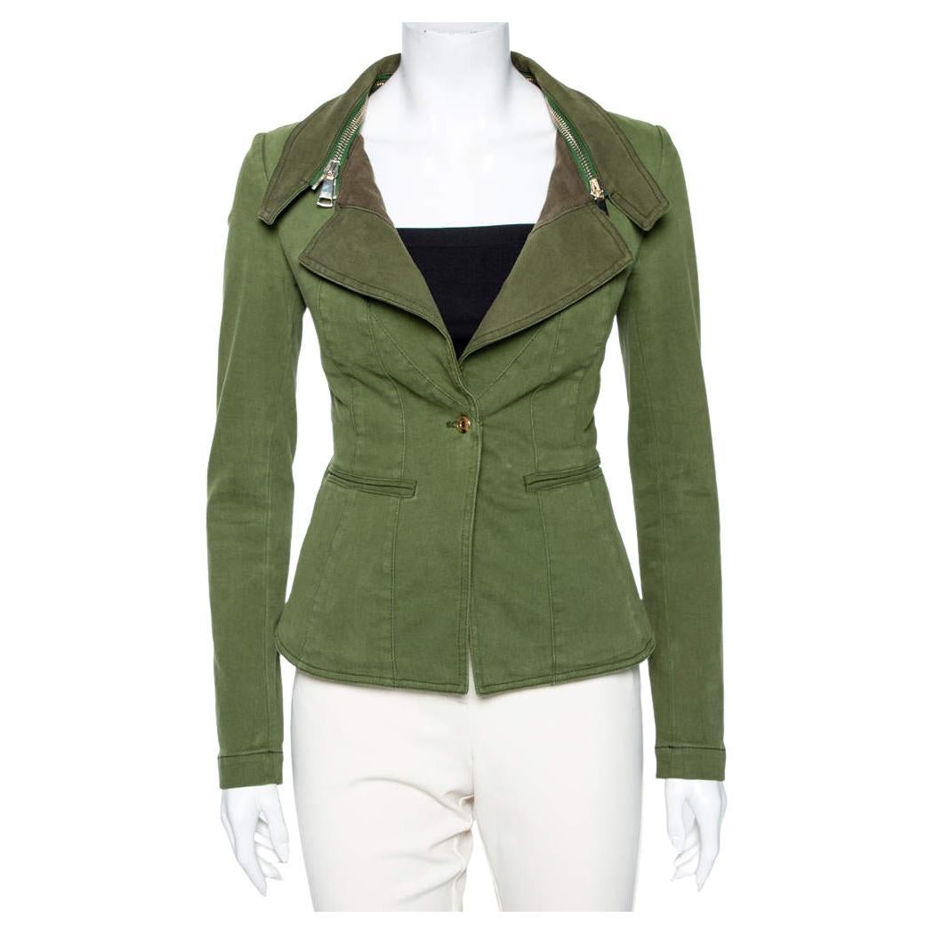Givenchy Olive Green Cotton Detachable Collar Single Breasted Jacket M For Sale