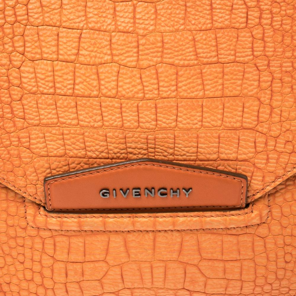 Givenchy Orange Croc Embossed Leather Antigona Envelope Clutch 6