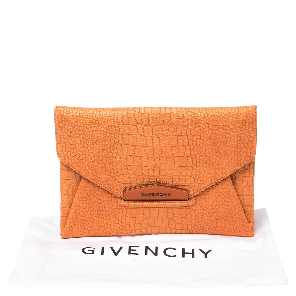 Givenchy Orange Croc Embossed Leather Antigona Envelope Clutch 7