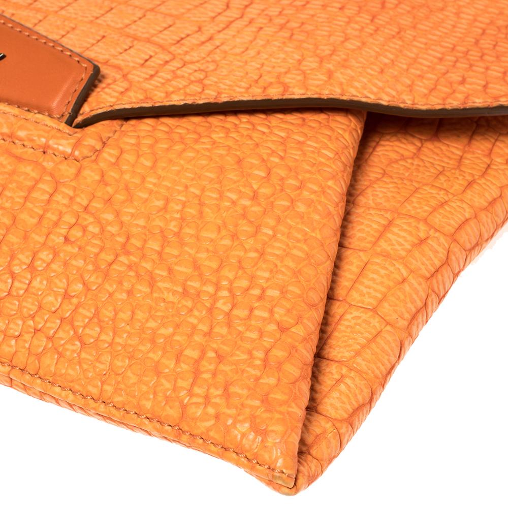 Women's Givenchy Orange Croc Embossed Leather Antigona Envelope Clutch