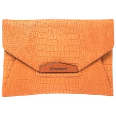 Used Givenchy Orange Croc Embossed Leather Antigona Envelope Clutch