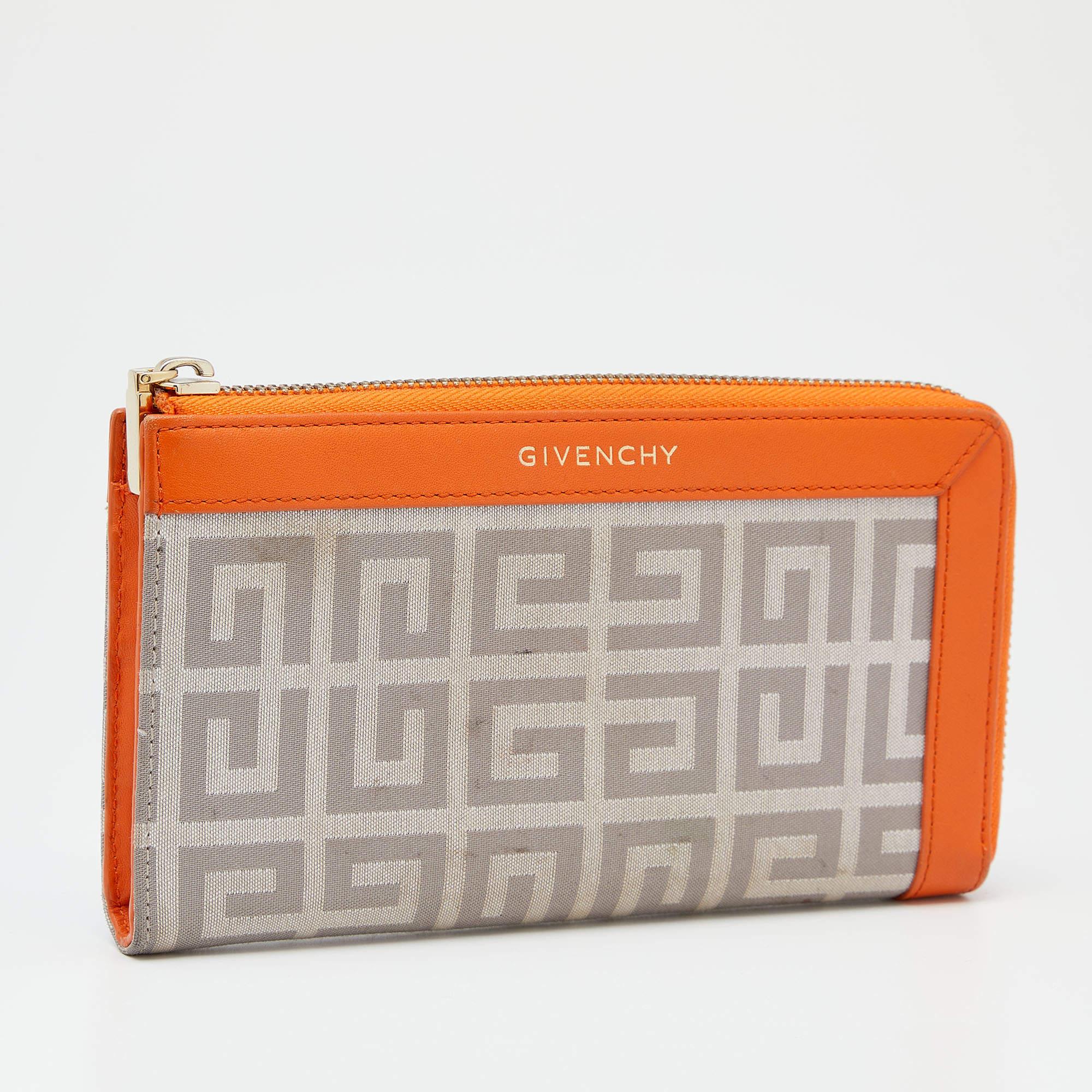 Marrone Portafoglio firmato in tela e pelle arancione/grigio di Givenchy