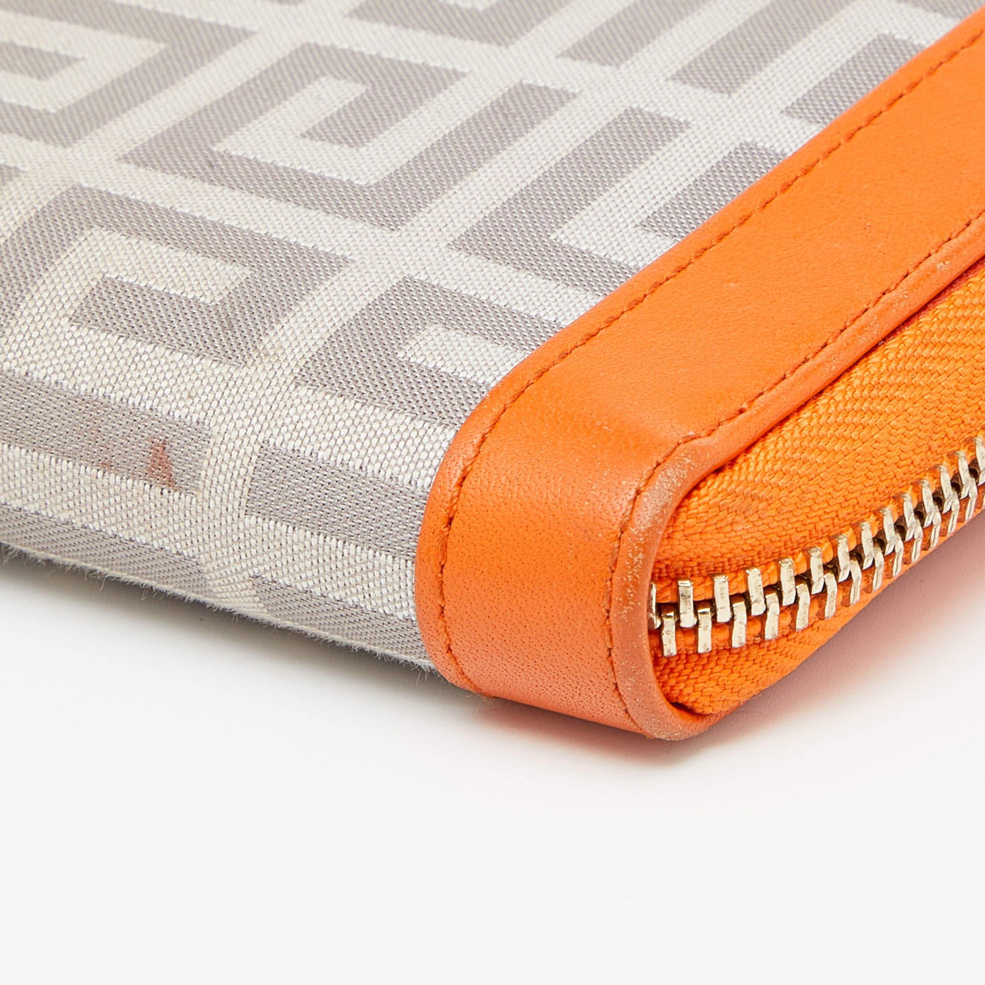 Portafoglio firmato in tela e pelle arancione/grigio di Givenchy 3