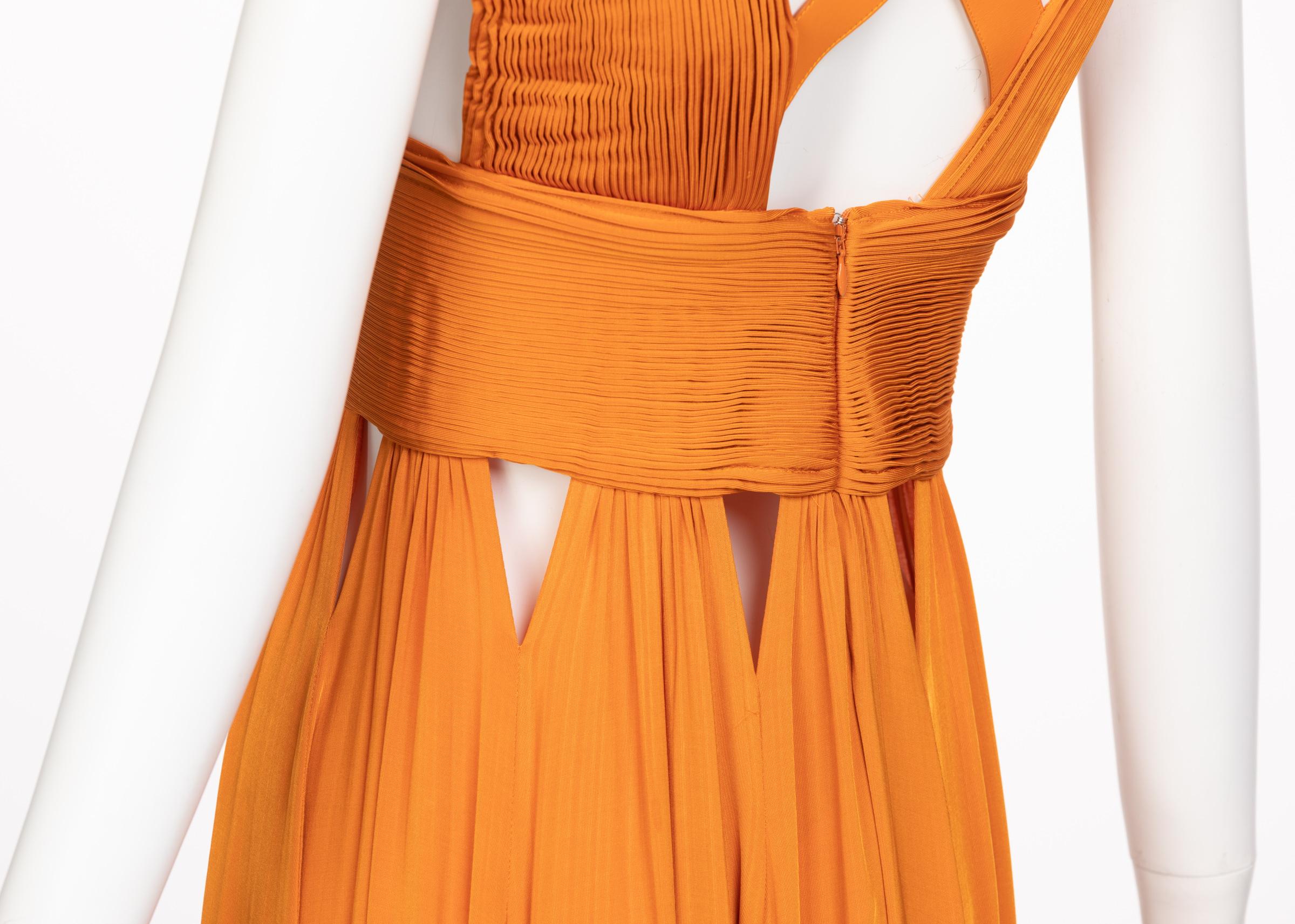 Givenchy Tisci Orange Jersey Leather Cut-Out Maxi Dress, 2014 For Sale 5
