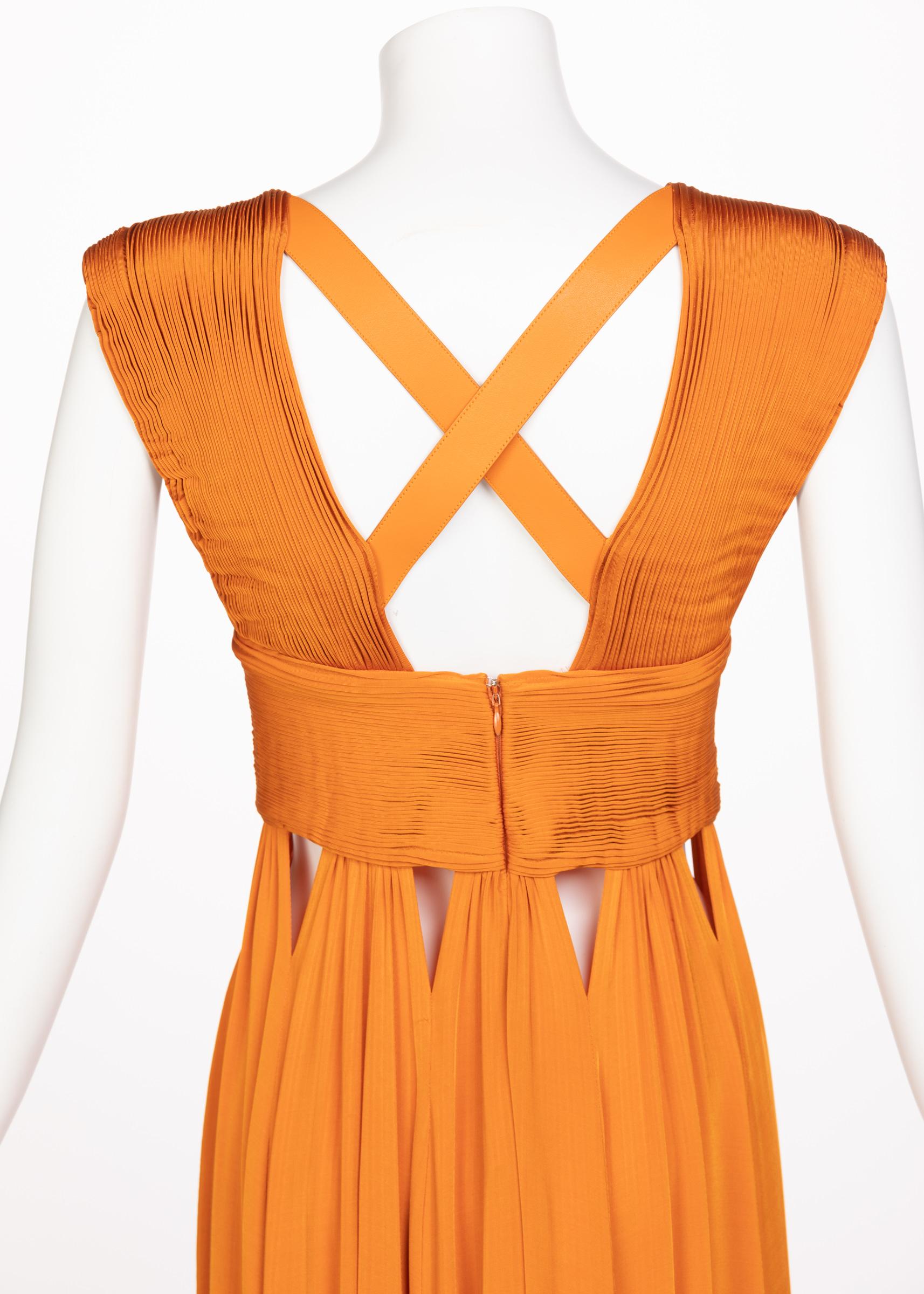 Givenchy Tisci Orange Jersey Leather Cut-Out Maxi Dress, 2014 For Sale 6