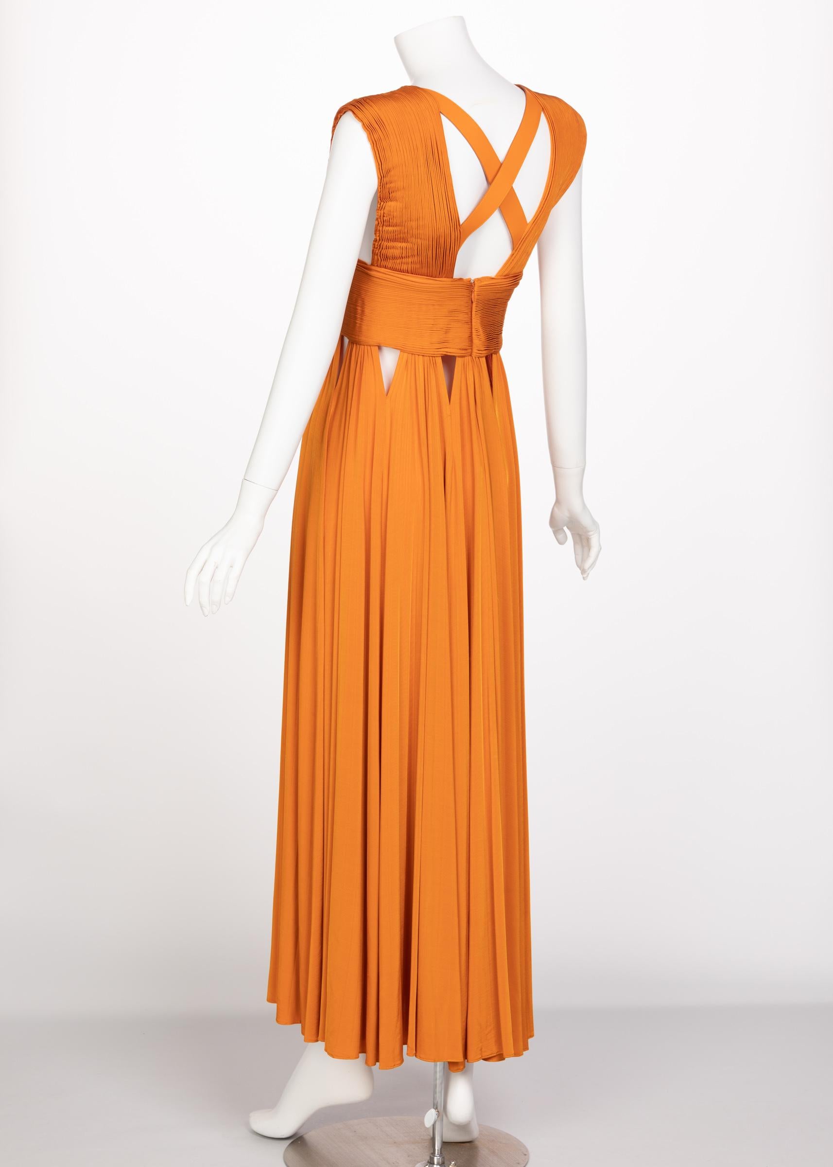 Givenchy Tisci Orange Jersey Leather Cut-Out Maxi Dress, 2014 In Excellent Condition For Sale In Boca Raton, FL
