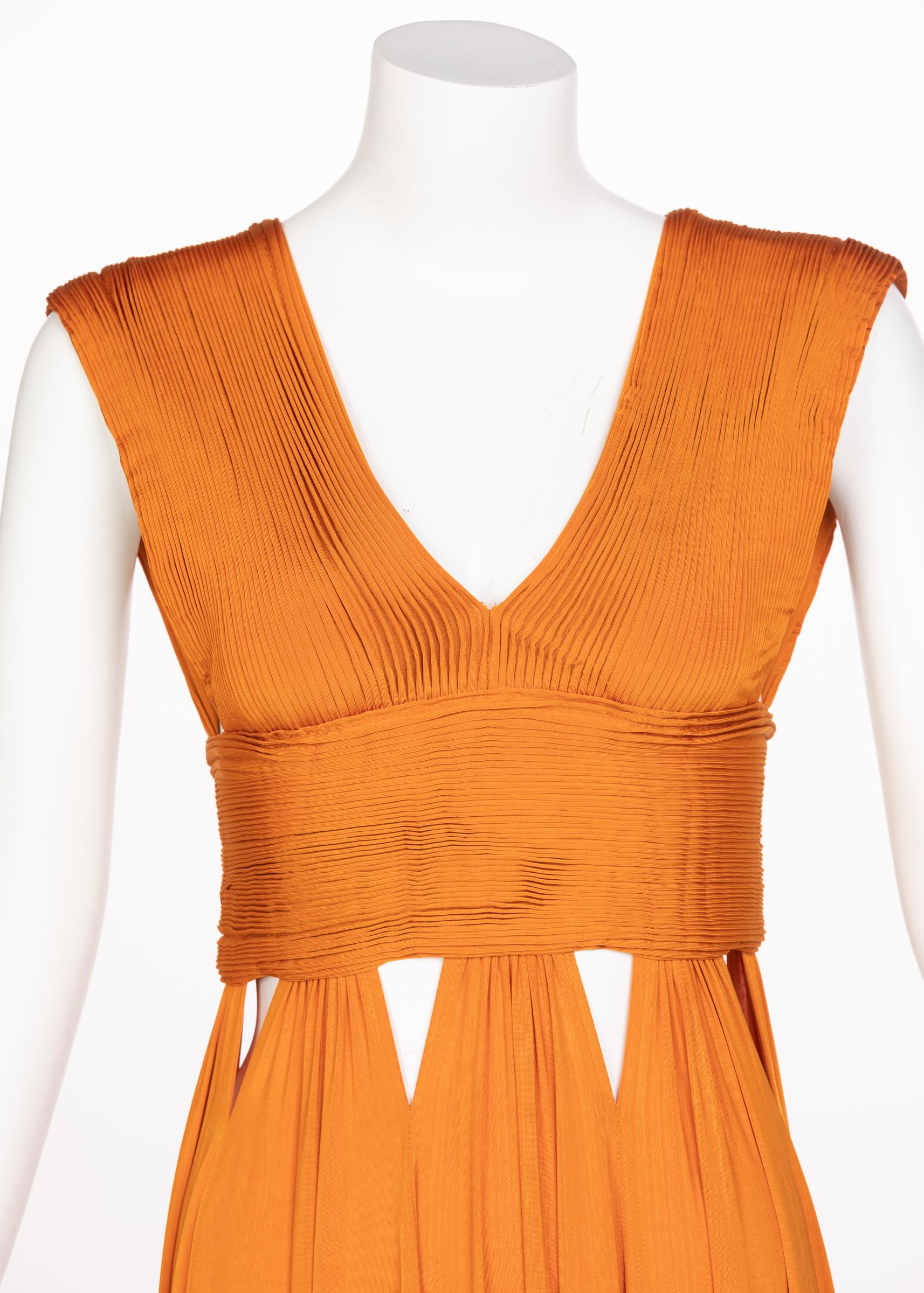 Givenchy Tisci Orange Jersey Leather Cut-Out Maxi Dress, 2014 For Sale 1