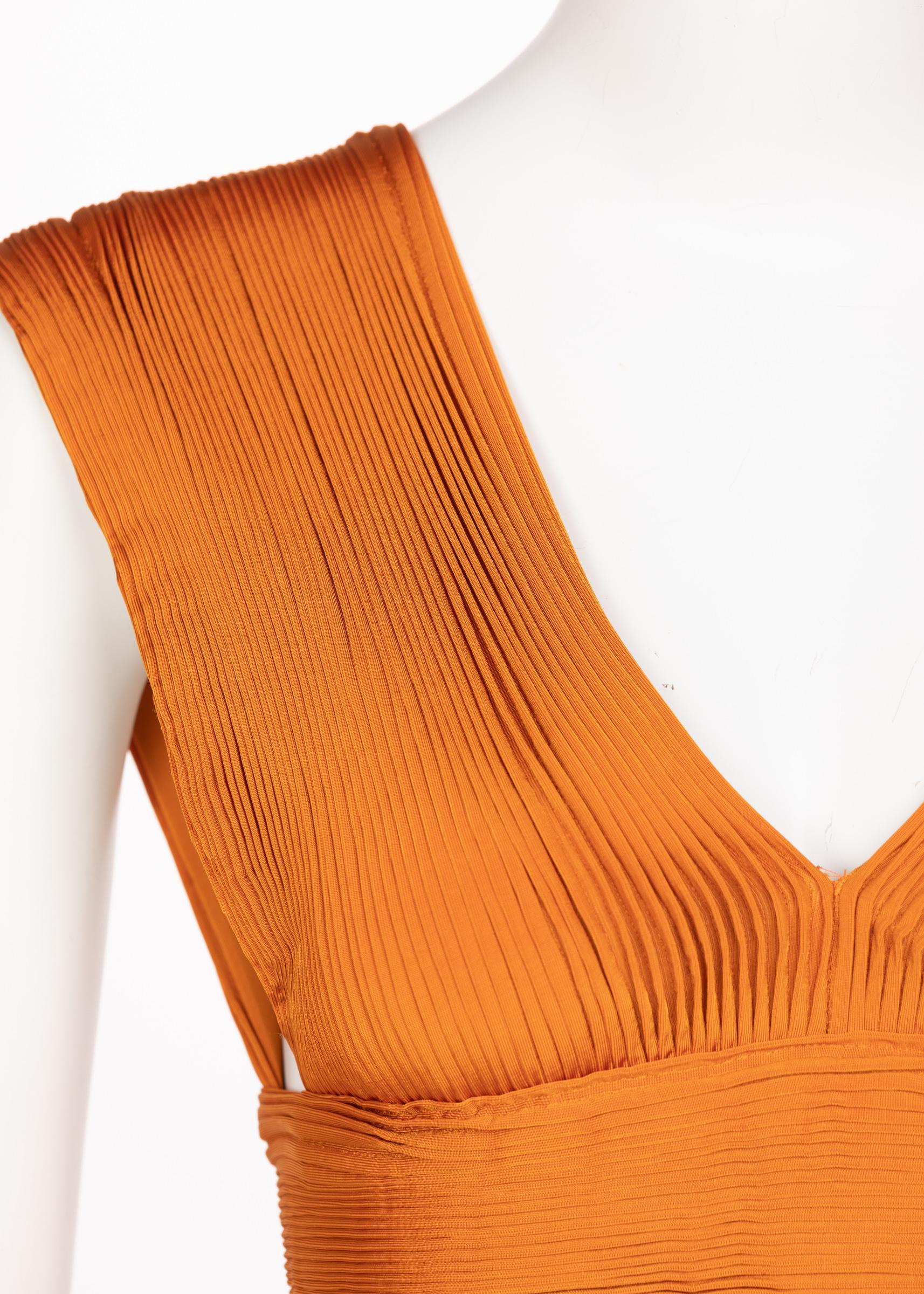 Givenchy Tisci Orange Jersey Leather Cut-Out Maxi Dress, 2014 For Sale 2