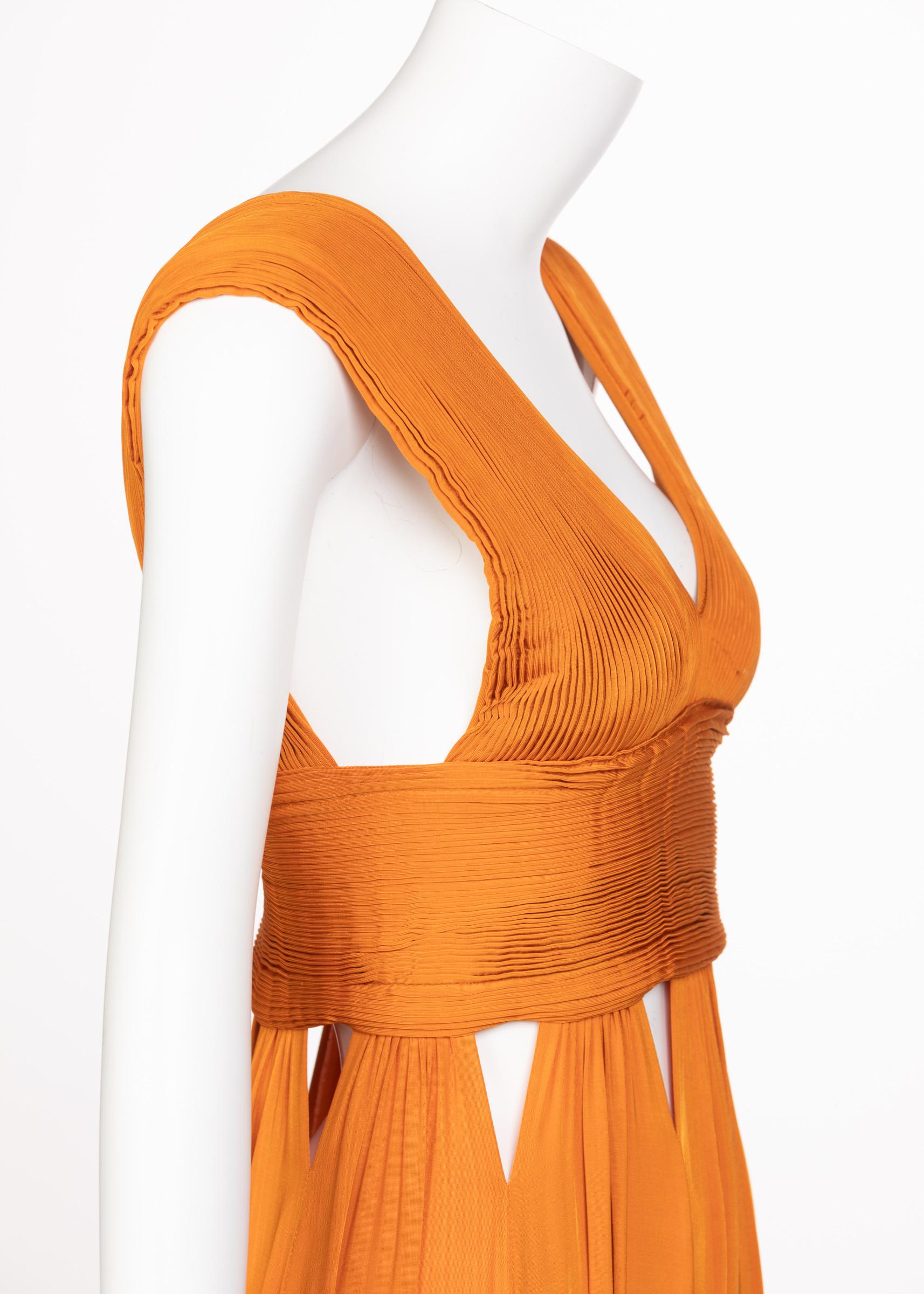 Givenchy Tisci Orange Jersey Leather Cut-Out Maxi Dress, 2014 For Sale 3