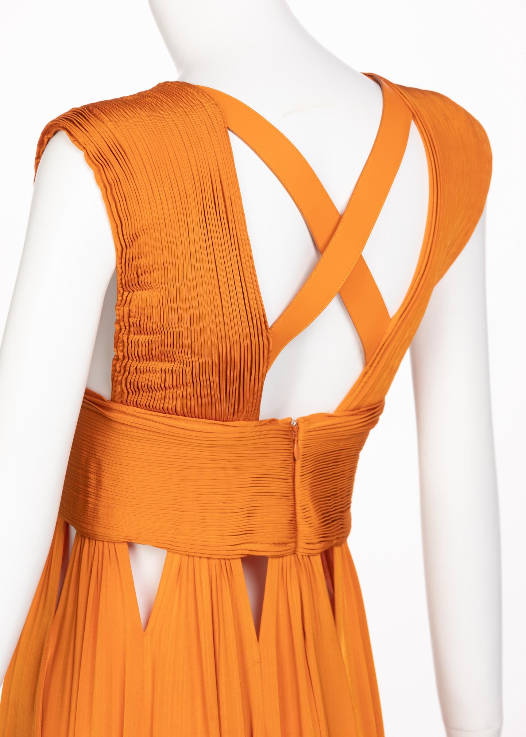 Givenchy Tisci Orange Jersey Leather Cut-Out Maxi Dress, 2014 For Sale 4