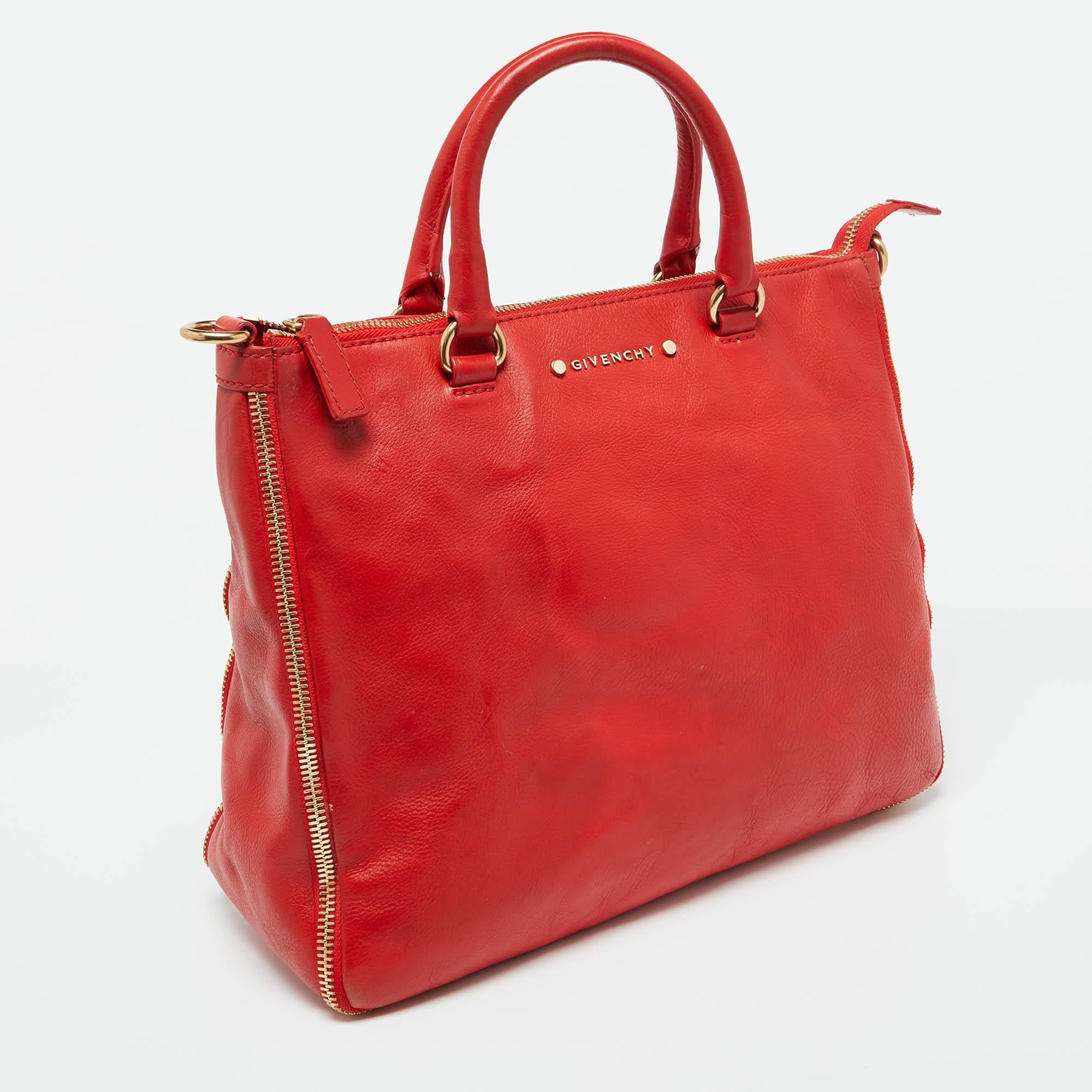 Red Givenchy Orange Leather Zip Tote