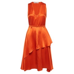 Givenchy Orange Satin Belted Sleeveless Layer Dress M