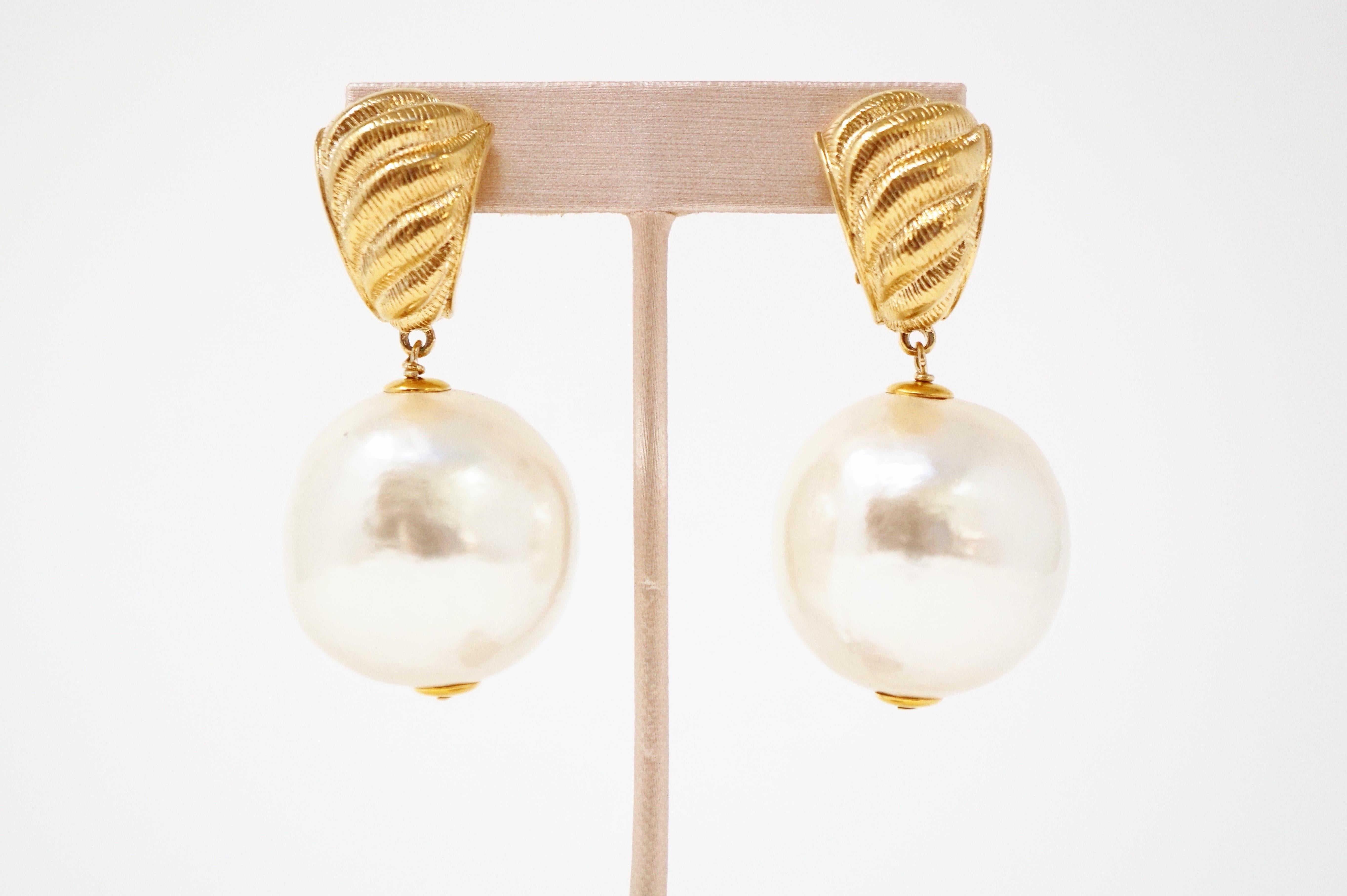 Modern Givenchy Oversized Pearl Dangle Statement Earrings, Signed, Early 1990s
