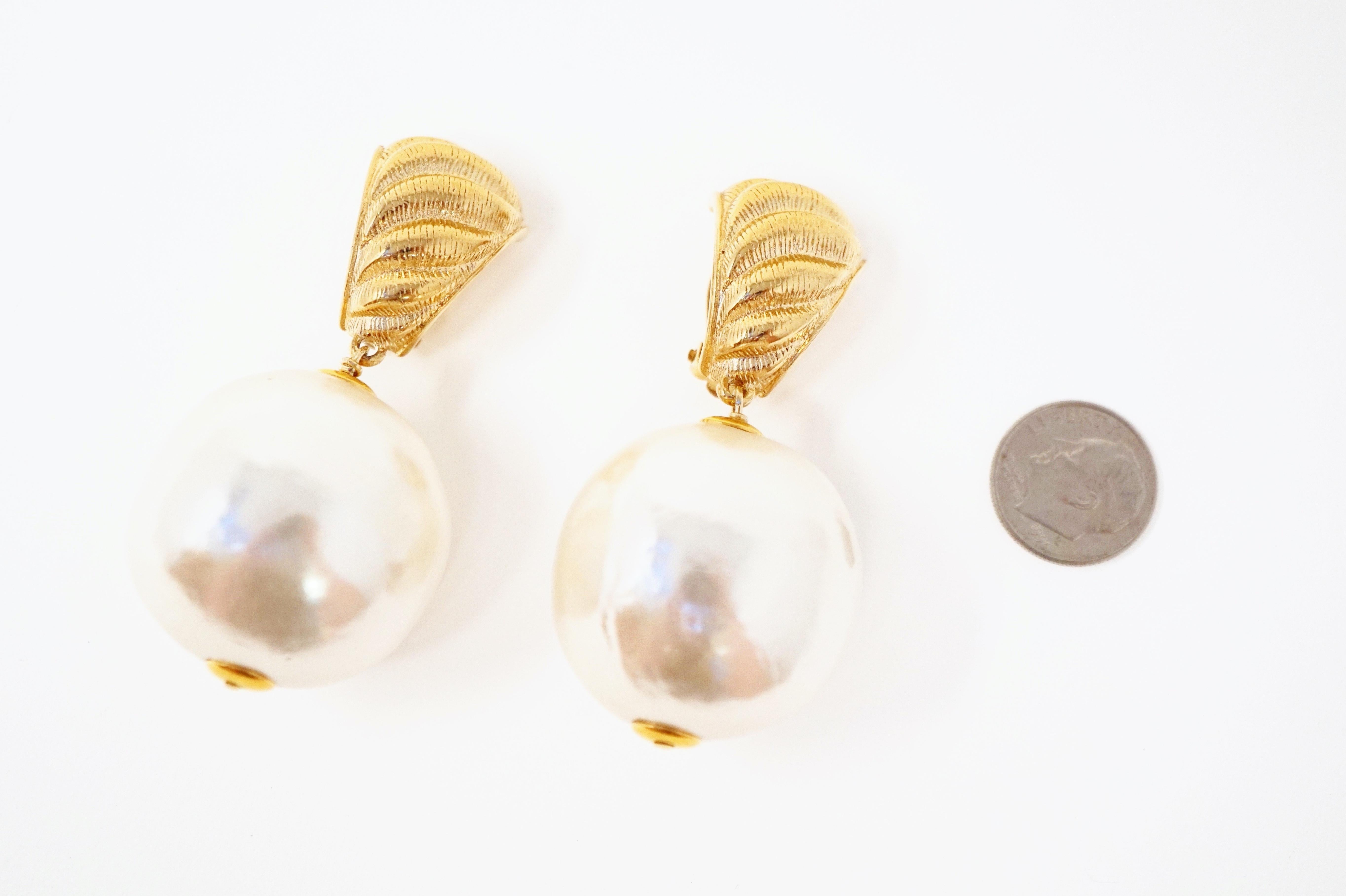 Givenchy Oversized Pearl Dangle Statement Earrings, Signed, Early 1990s 1
