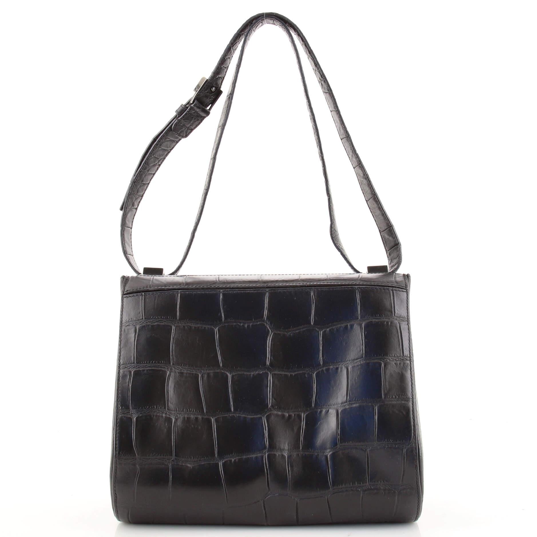 Black Givenchy Pandora Box Bag Crocodile Embossed Leather Medium