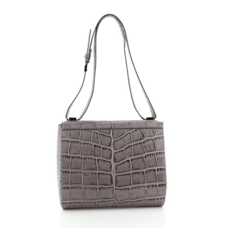 Gray Givenchy Pandora Box Bag Crocodile Embossed Leather Medium