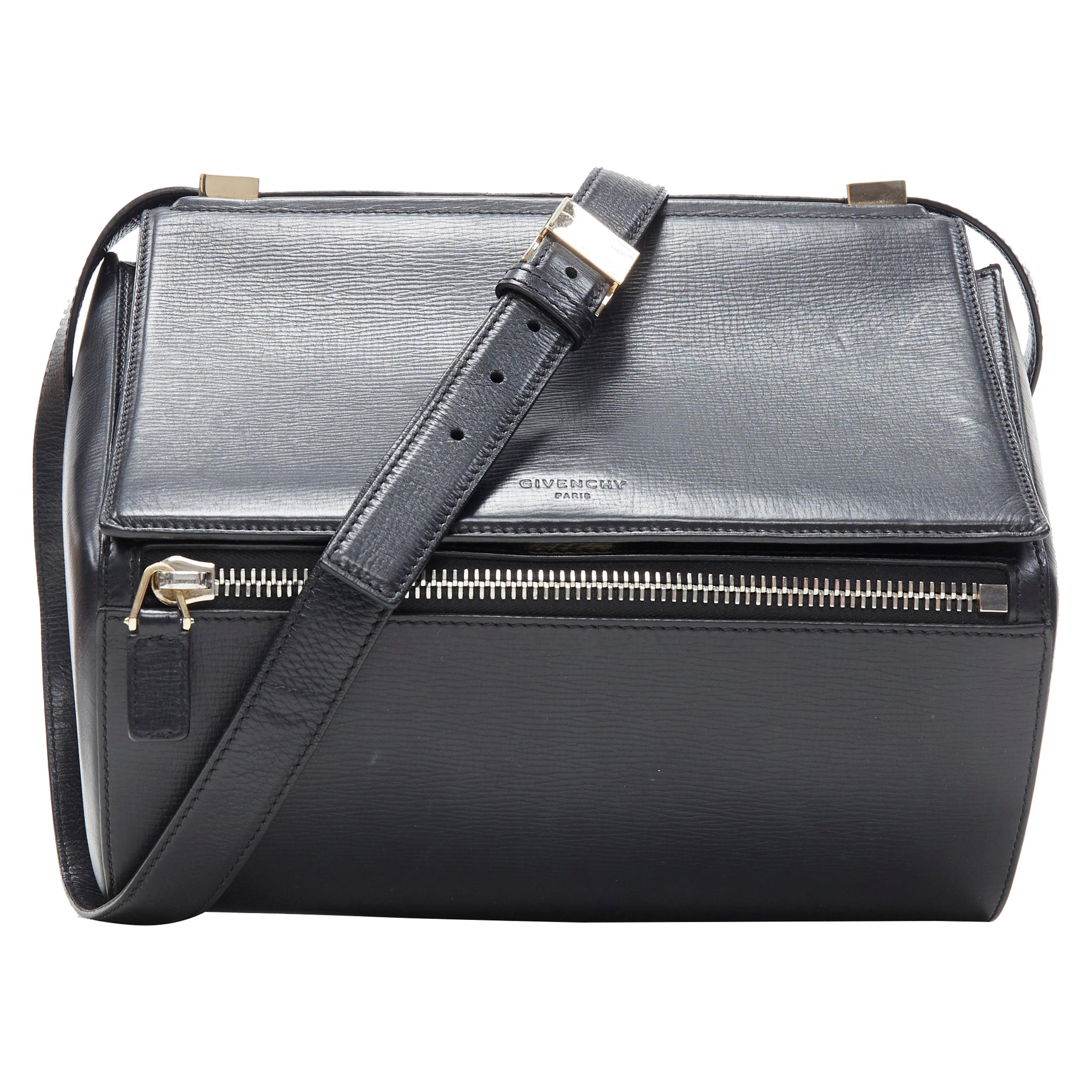 GIVENCHY Pandora Box black leather flap front zip structured crossbody bag
