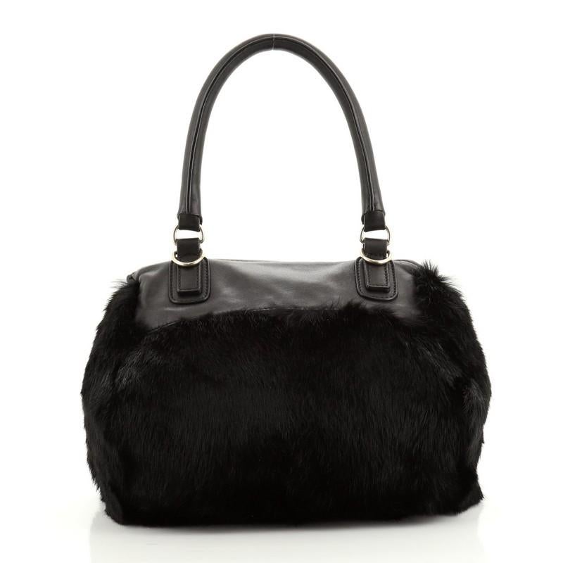 Givenchy Pandora Handbag Leather and Fur Medium In Good Condition In NY, NY