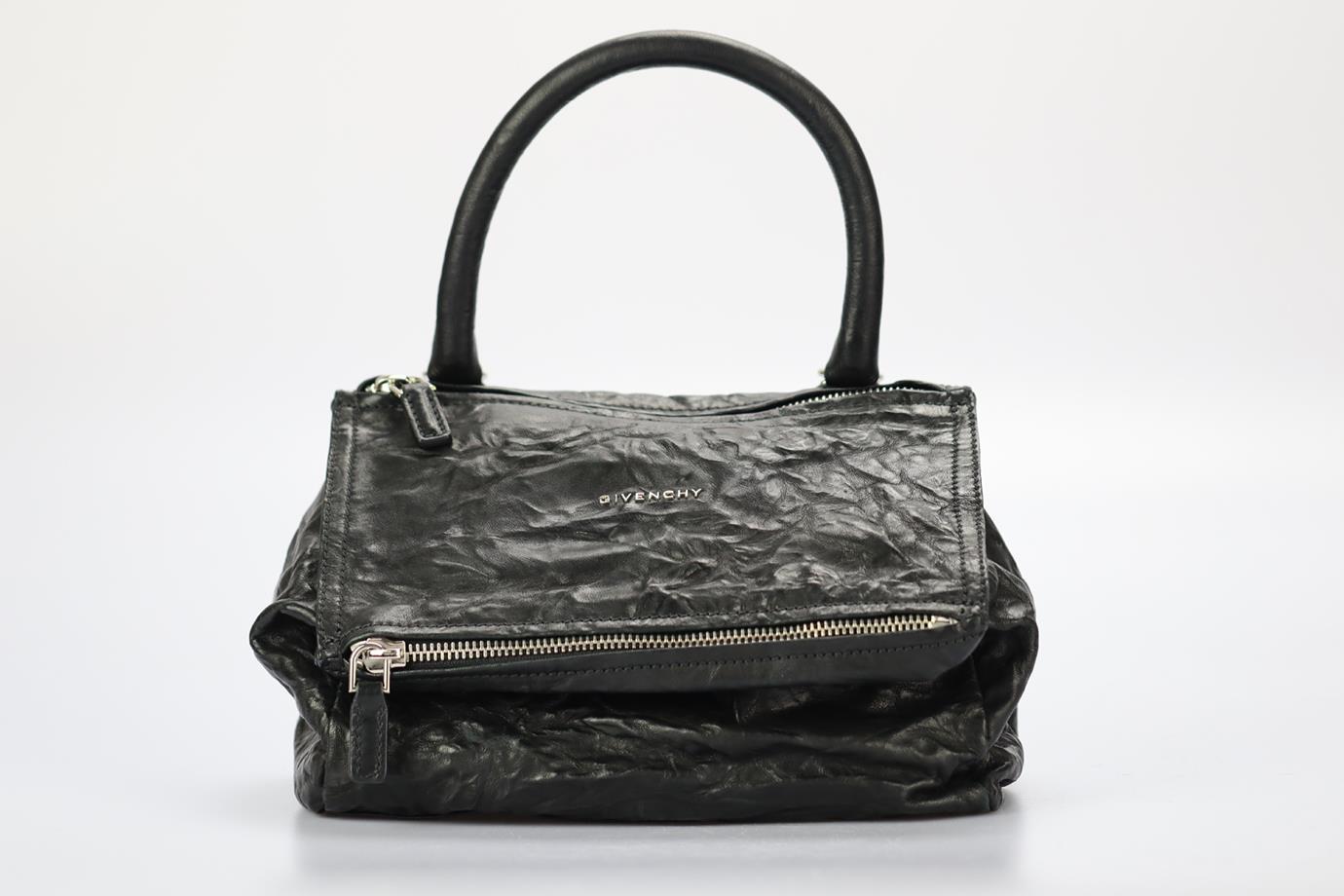 Givenchy Pandora Small Textured Leather Shoulder Bag. Black. Zip fastening - Front. Does not come with - dustbag or box. Height: 6.8 in. Width: 10.4 in. Depth: 6.5 in. Handle drop: 6.8 in. Strap drop: 23.2 in. Condition: Used. Very good condition -