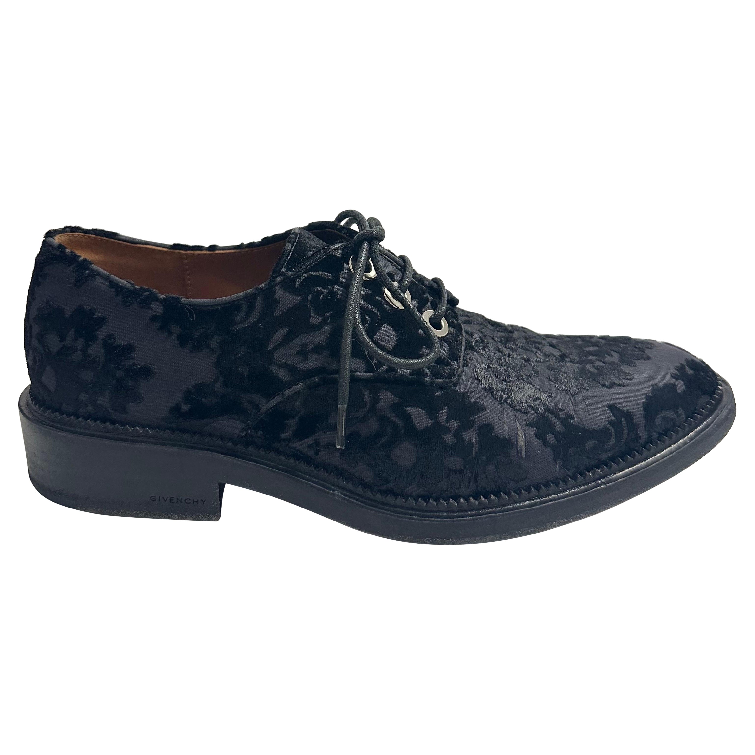 Pre-owned Givenchy Paris Black Lace Velvet Leather Derby Oxfords It 38 Riccardo Tisci Era
