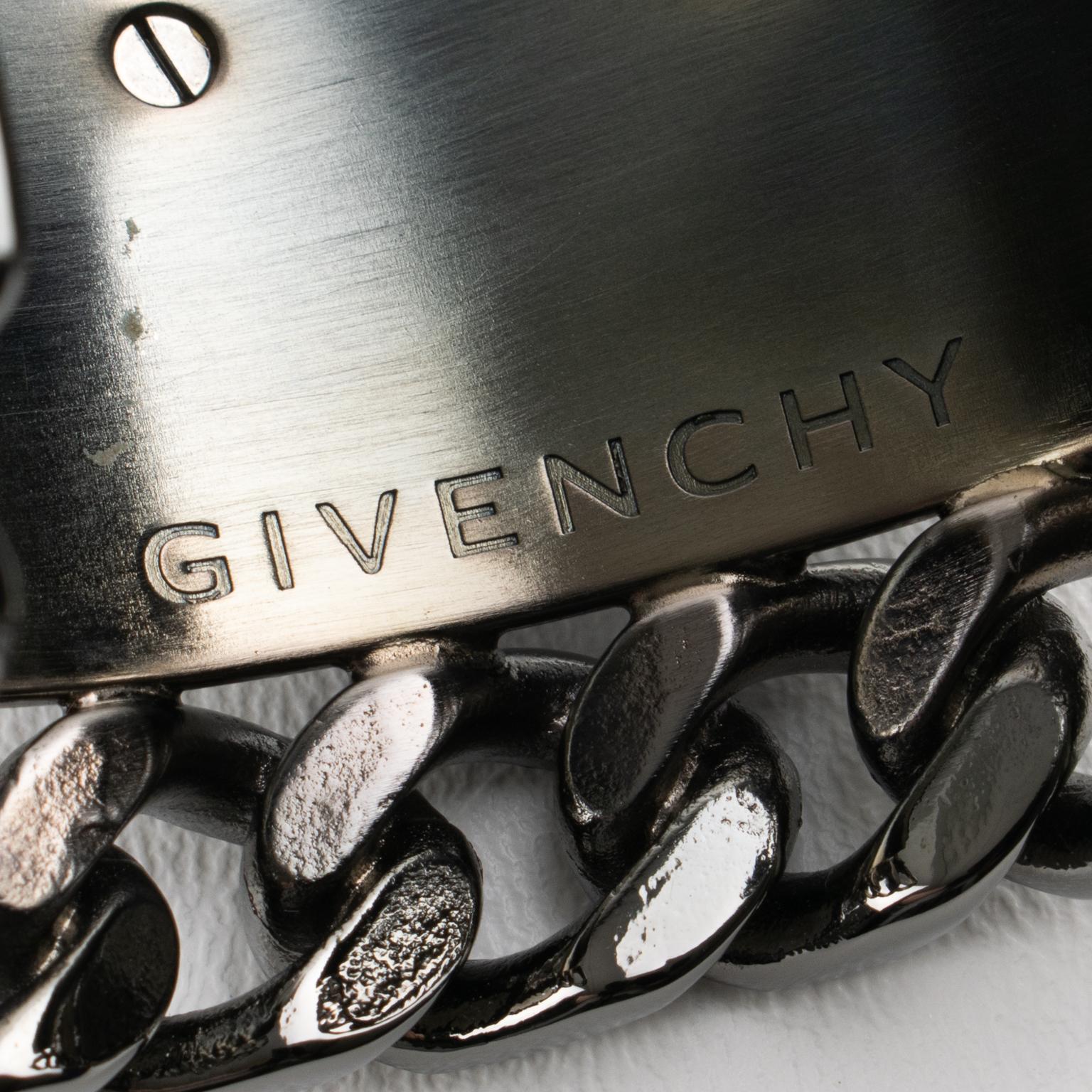 Givenchy Paris High-Gloss Gunmetal Chains and Studs Cuff Bracelet For Sale 7