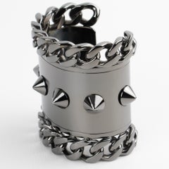 Givenchy Paris High-Gloss Gunmetal Chains and Studs Cuff Bracelet