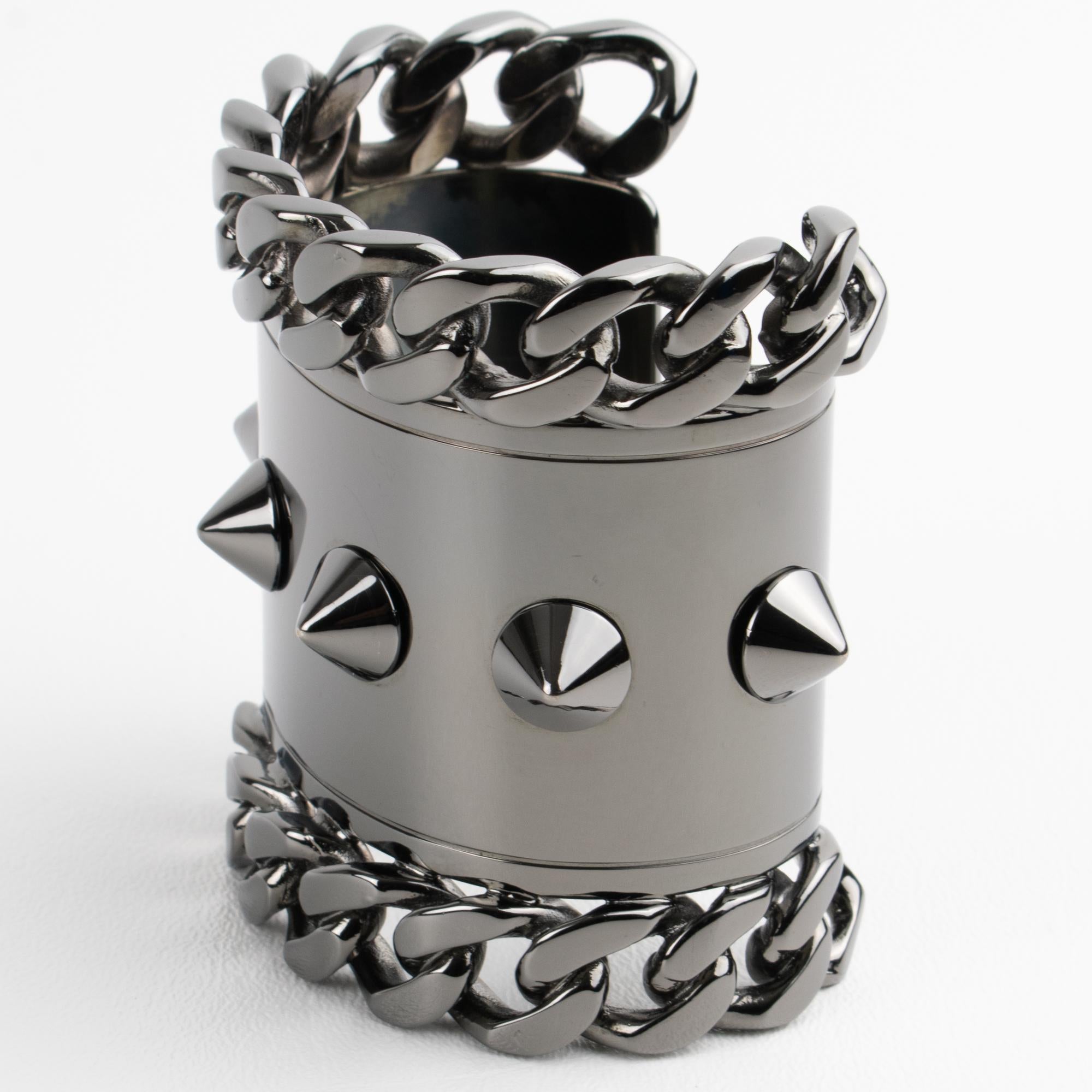 Women's Givenchy Paris High-Gloss Gunmetal Chains and Studs Cuff Bracelet For Sale