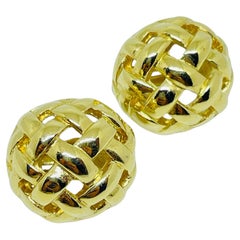 Orecchini a clip firmati GIVENCHY Paris New York, placcati in oro, con motivo a onde intrecciate