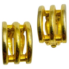 GIVENCHY París Nueva York firmado vintage oro diseñador clip en pendientes