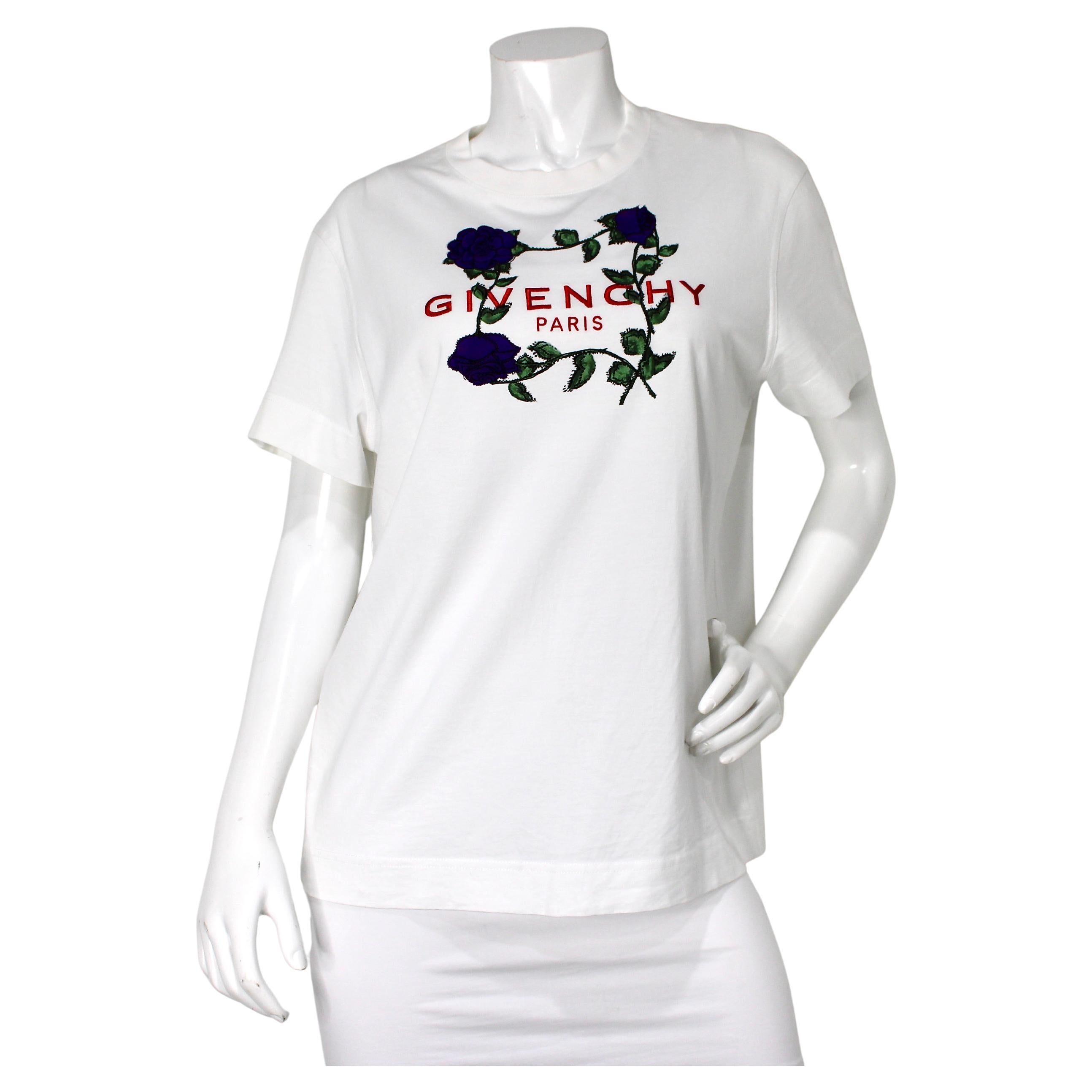 Maglietta Givenchy Paris con stampa di rose viola in vendita