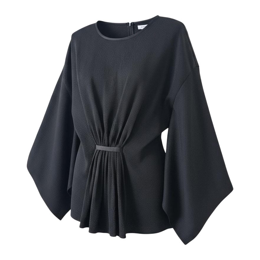 Givenchy Paris Riccardo Tisci '14 Texture Silk Kimono Sleeve Blouse FR 38 Black
