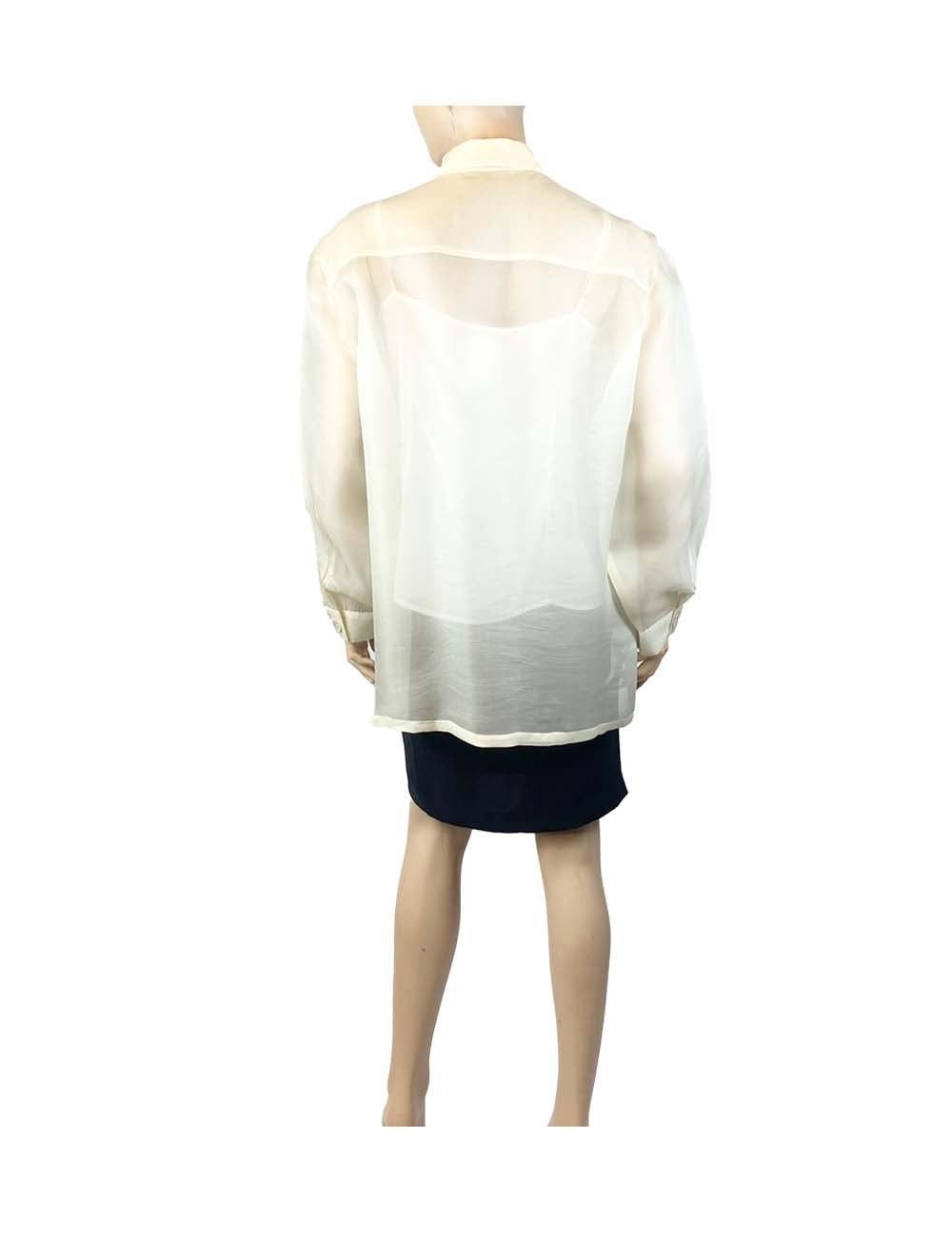 Beige Givenchy Pearl Off-white Iridescent Sheer Lightweight Collared Button-up Shirt For Sale