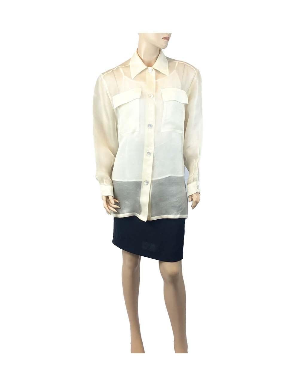 Givenchy Pearl Off-white Iridescent Sheer Lightweight Collared Button-up Shirt For Sale