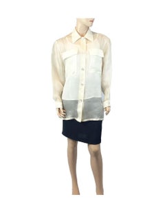 Givenchy - Chemise boutonnée à col léger blanc cassé irisé et perlé