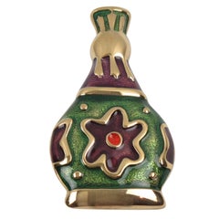 Givenchy Pin Brooch Gilt Metal Bottle with Green and Purple Enamel